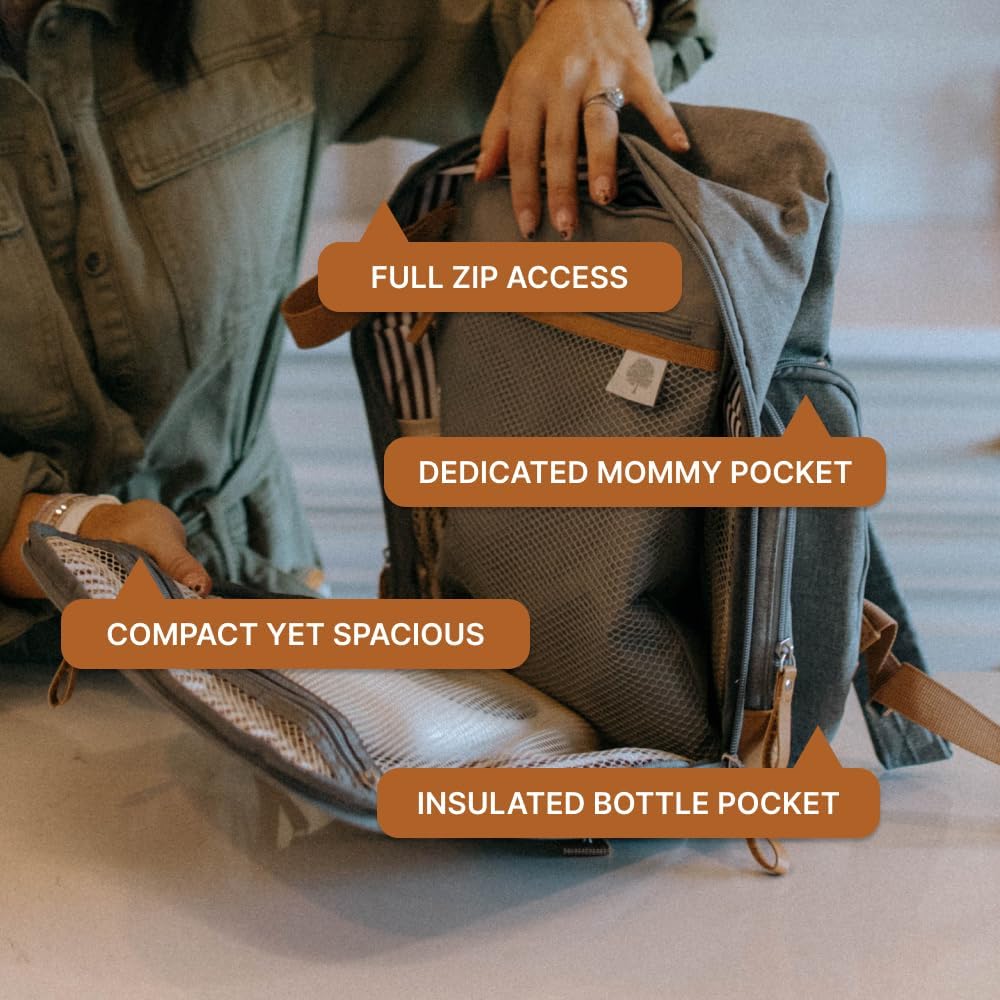 Parker Baby Diaper Backpack - Full Zip Diaper Bag with Insulated Pockets