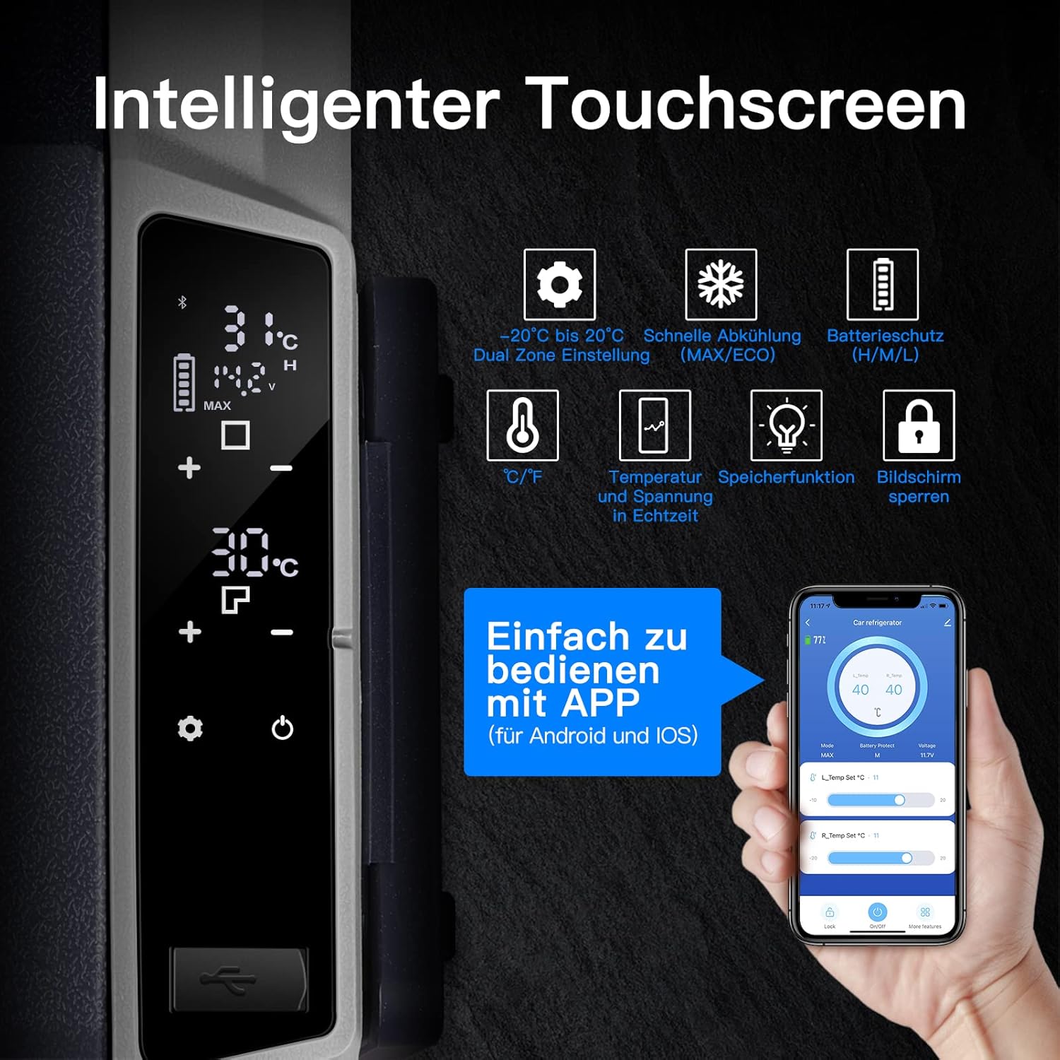 AAOBOSI Frigo Box a Compressore 36 L, Frigo Portatile per Auto con Controllo App WiFi, 12/24 V e 100-240 V, fino a -20 °C per Auto, Camion, Barca, Camper, Campeggio, Doppia Zona