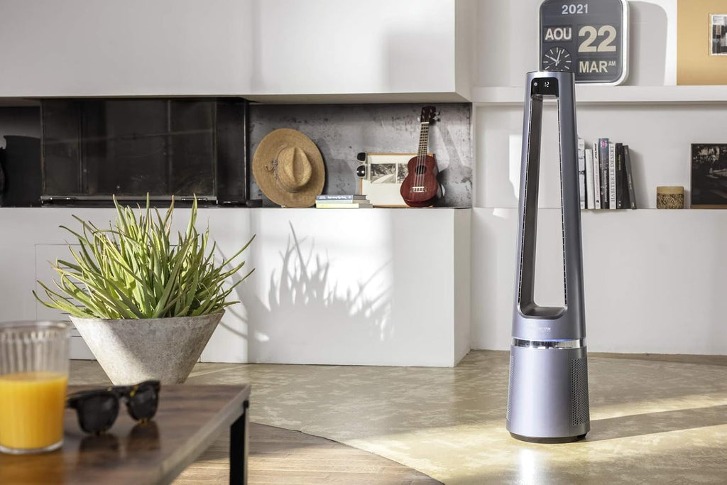 Rowenta QU5062 Eclipse Purificatore d'aria 3in1 | Termoventilatore | Ventilatore | filtra il 99,9% delle particelle | per ambienti fino a 30 m2 | riscaldamento rapido fino a 35°C | modalità automatica giorno/notte | Nero/Grigio