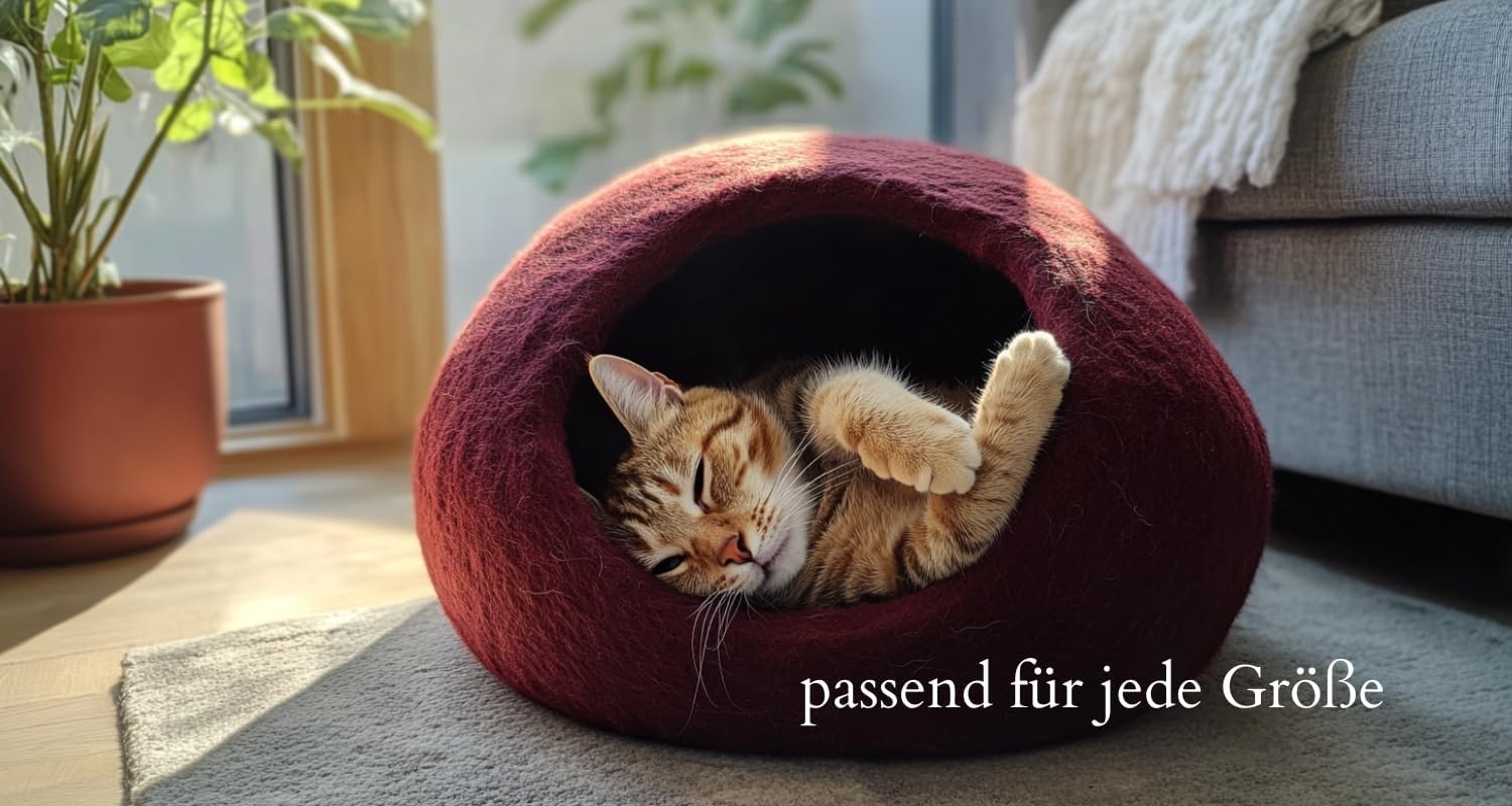 ecocasa Cuccia Casetta per Gatti Cuscino per Gatti XL – anche per Gatti Grandi – Esterno Robusto e Interno Morbidissimo – Fatto a Mano in Lana Neozelandese – Blu Oceano