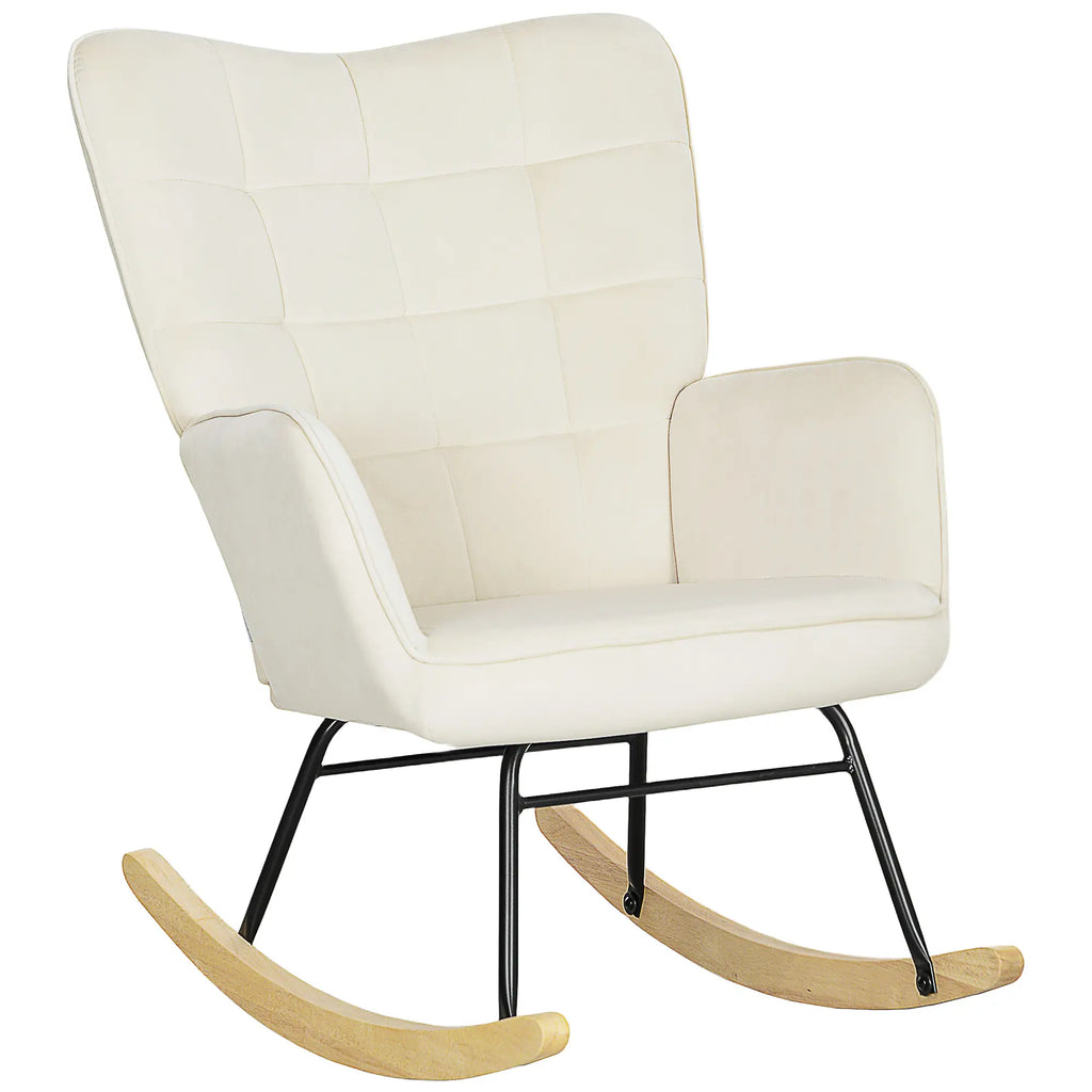 HOMCOM Schaukelstuhl Samtoptik Holzkufen Elegantes Design Beige