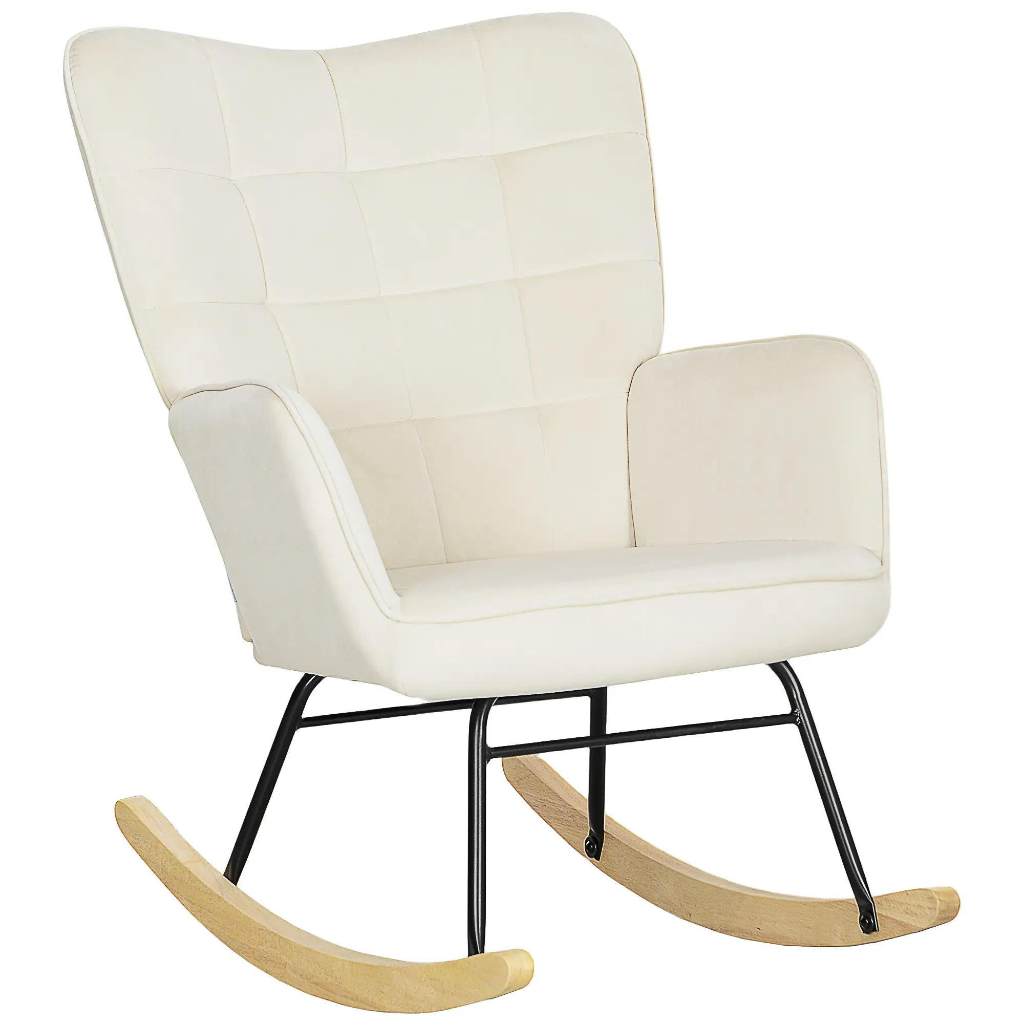 HOMCOM Schaukelstuhl Samtoptik Holzkufen Elegantes Design Beige
