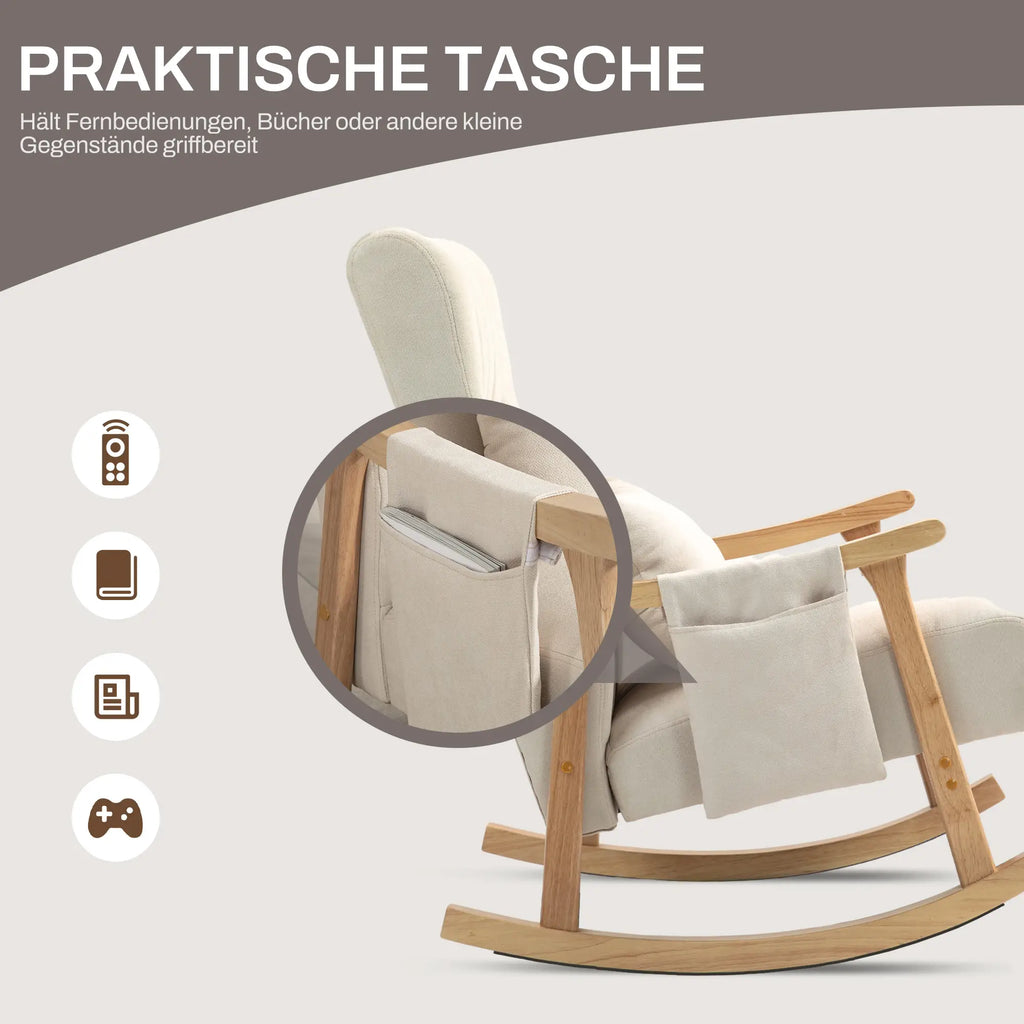 HOMCOM Sedia a Dondolo con Cuscino Lombare e Tasca Laterale Beige