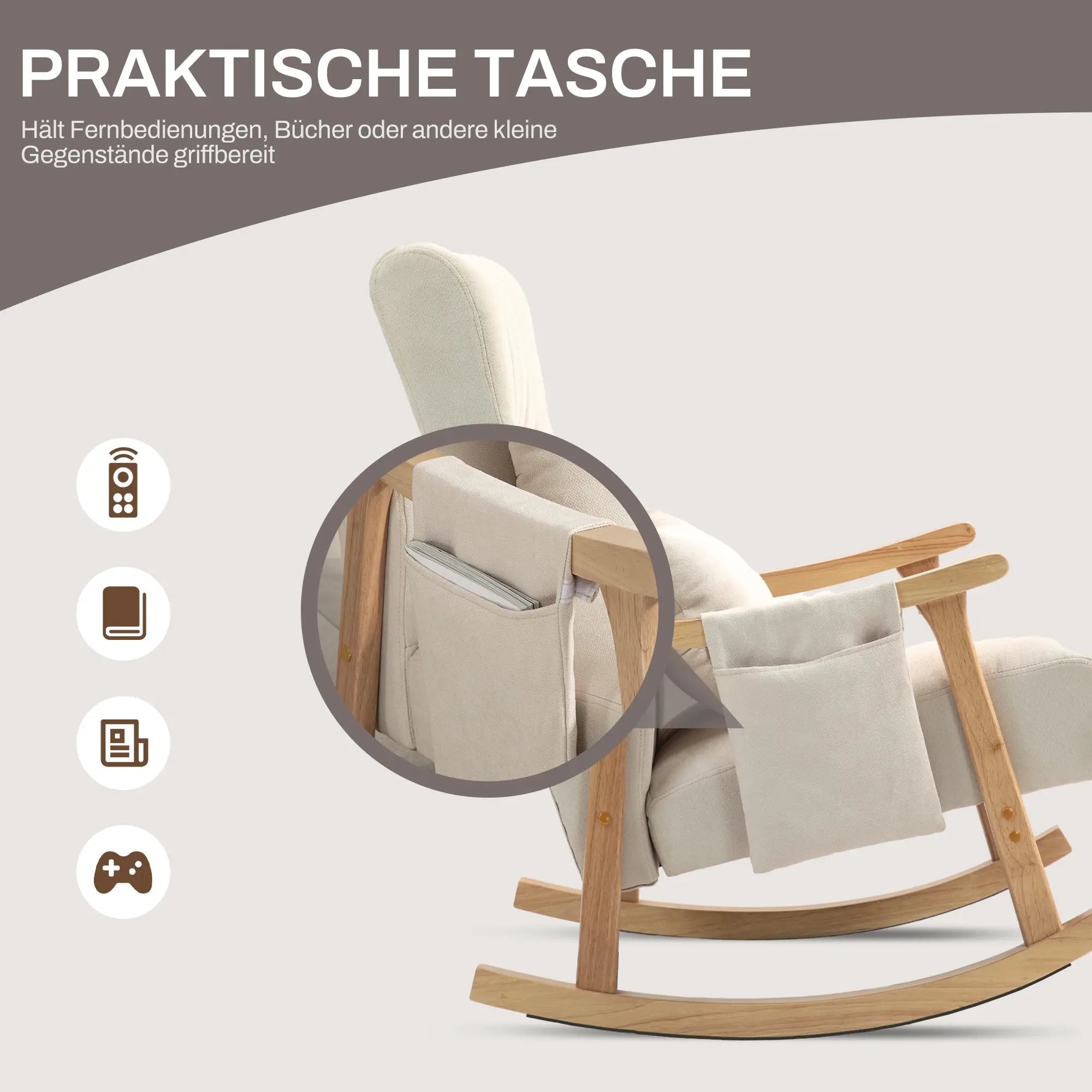 HOMCOM Sedia a Dondolo con Cuscino Lombare e Tasca Laterale Beige
