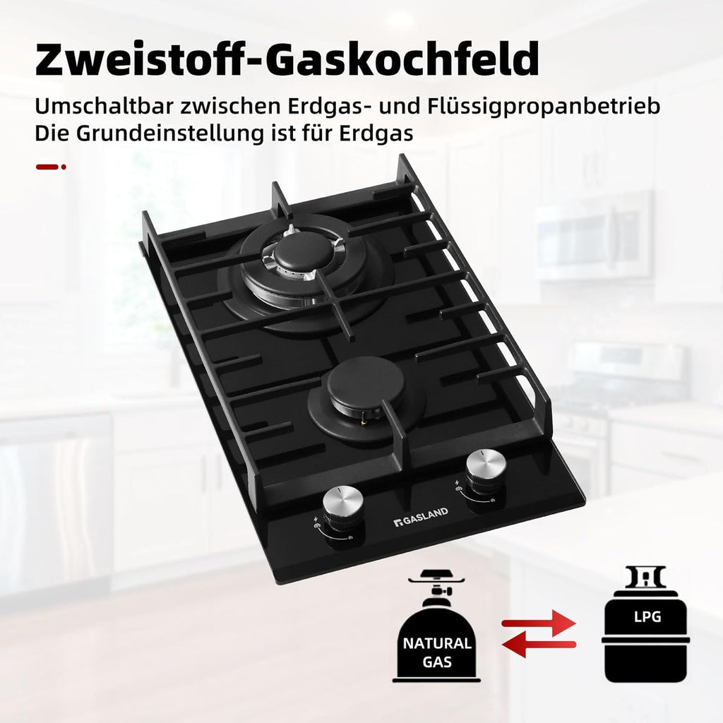 GASLAND GH60SF Einbau Gaskochfeld Edelstahl 4 Flammig, Gas Einbau Autark Gaskochfeld, 8000 W Butan-Gasherd, LPG/Erdgas