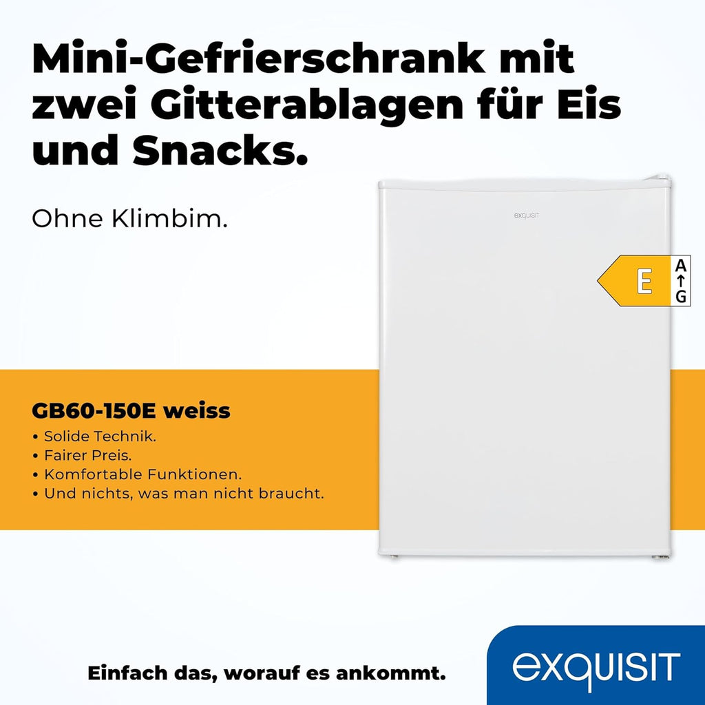 Exquisit Mini Congelatore GB60-150E bianco | 42 l di capacità utile | Nero | Piccolo e compatto | Porta reversibile | Congelamento