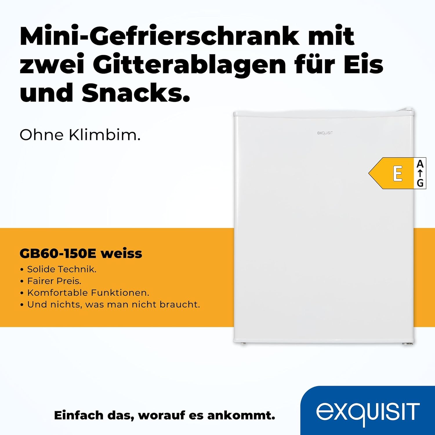 Exquisit Mini Congelatore GB60-150E bianco | 42 l di capacità utile | Nero | Piccolo e compatto | Porta reversibile | Congelamento