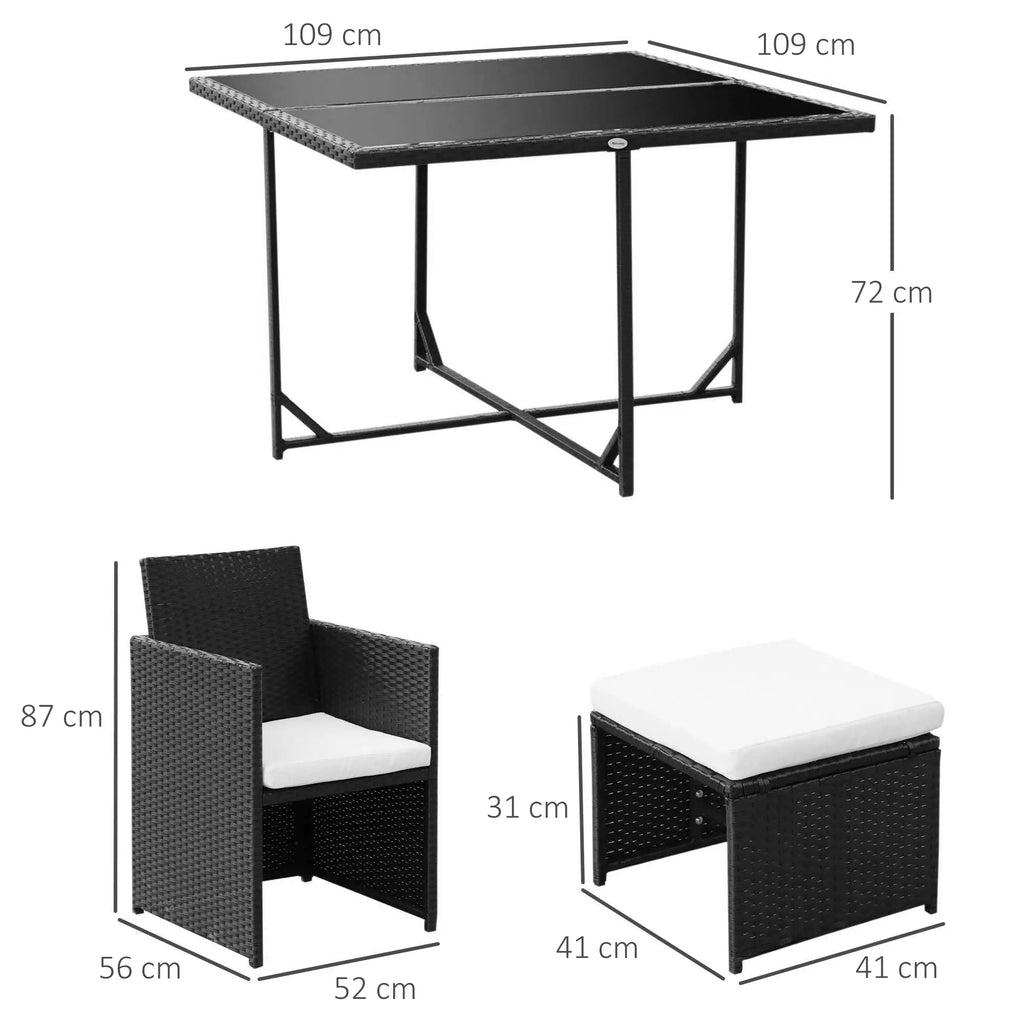 Set mobili da giardino in polyrattan Outsunny 9 pz. salvaspazio resistente alle intemperie