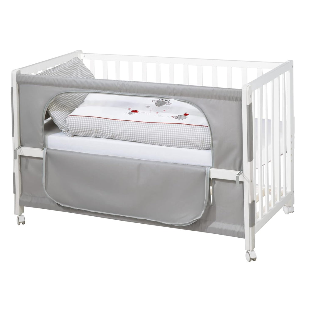roba Beistellbett 60 x 120 cm - Adam & Eule Room Bed - Babybett zum Anstellen an Elternbett - Inklusive Matratze, Bettwäsche, Himmel - Mobil & Höhenverstellbar - Holz weiß