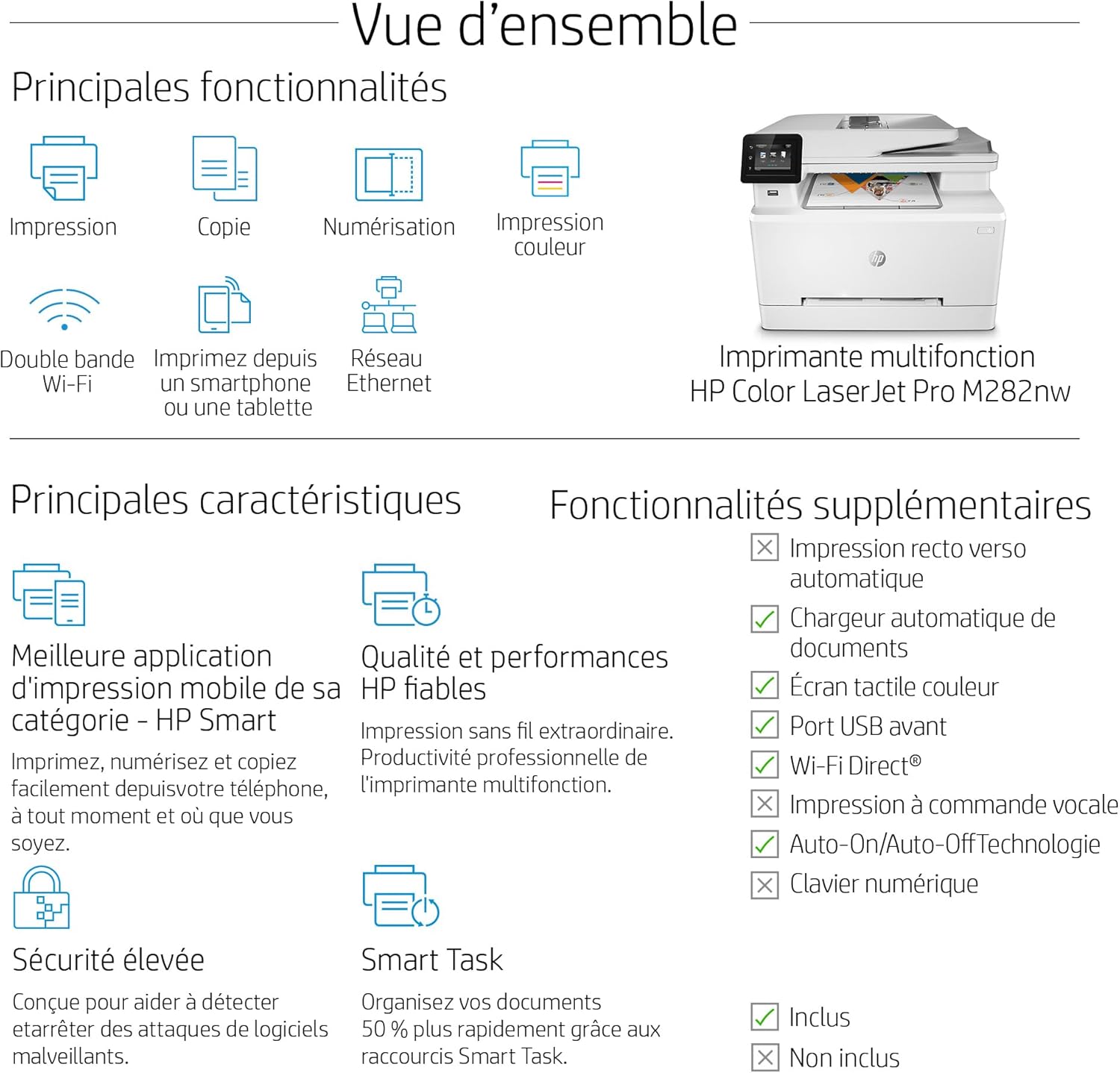 Stampante laser multifunzione a colori HP Color LaserJet Pro MFP 3302fdwg, Fax, Stampa automatica fronte/retro, Touchscreen, Wi-Fi, Ethernet, USB, HP Wolf Pro Security