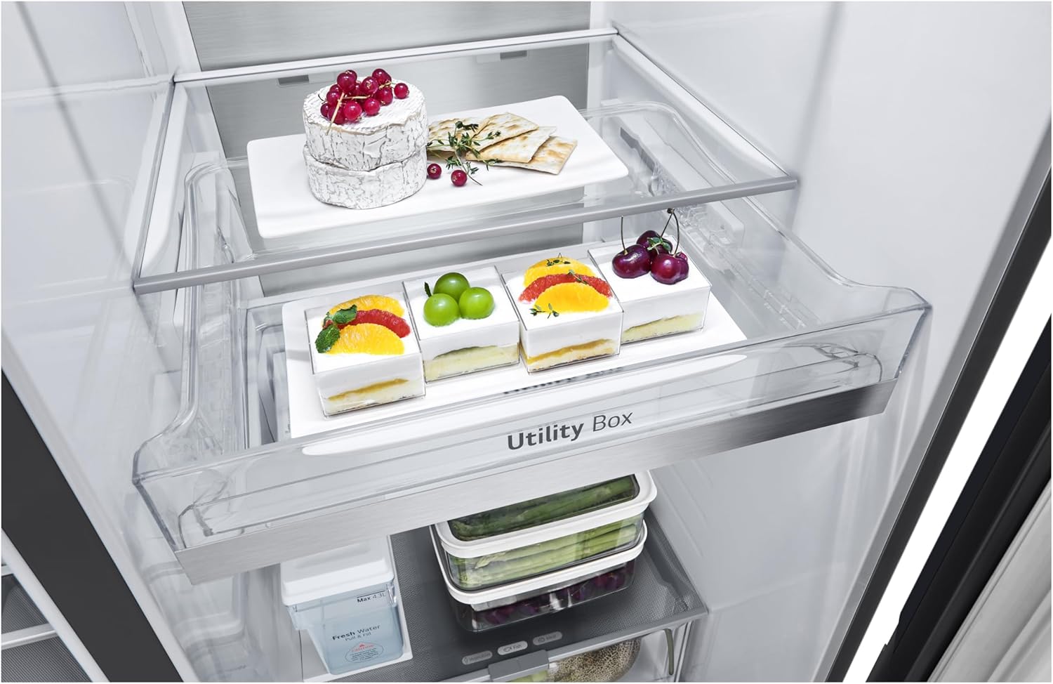 LG GSGV81PYLL Frigorifero Side by Side, Classe E, 635 L, Instaview, Frigorifero con congelatore, Dispenser ghiaccio, ghiaccio tritato, acqua, Total NoFrost, Smart Inverter Compressor, Wi-Fi