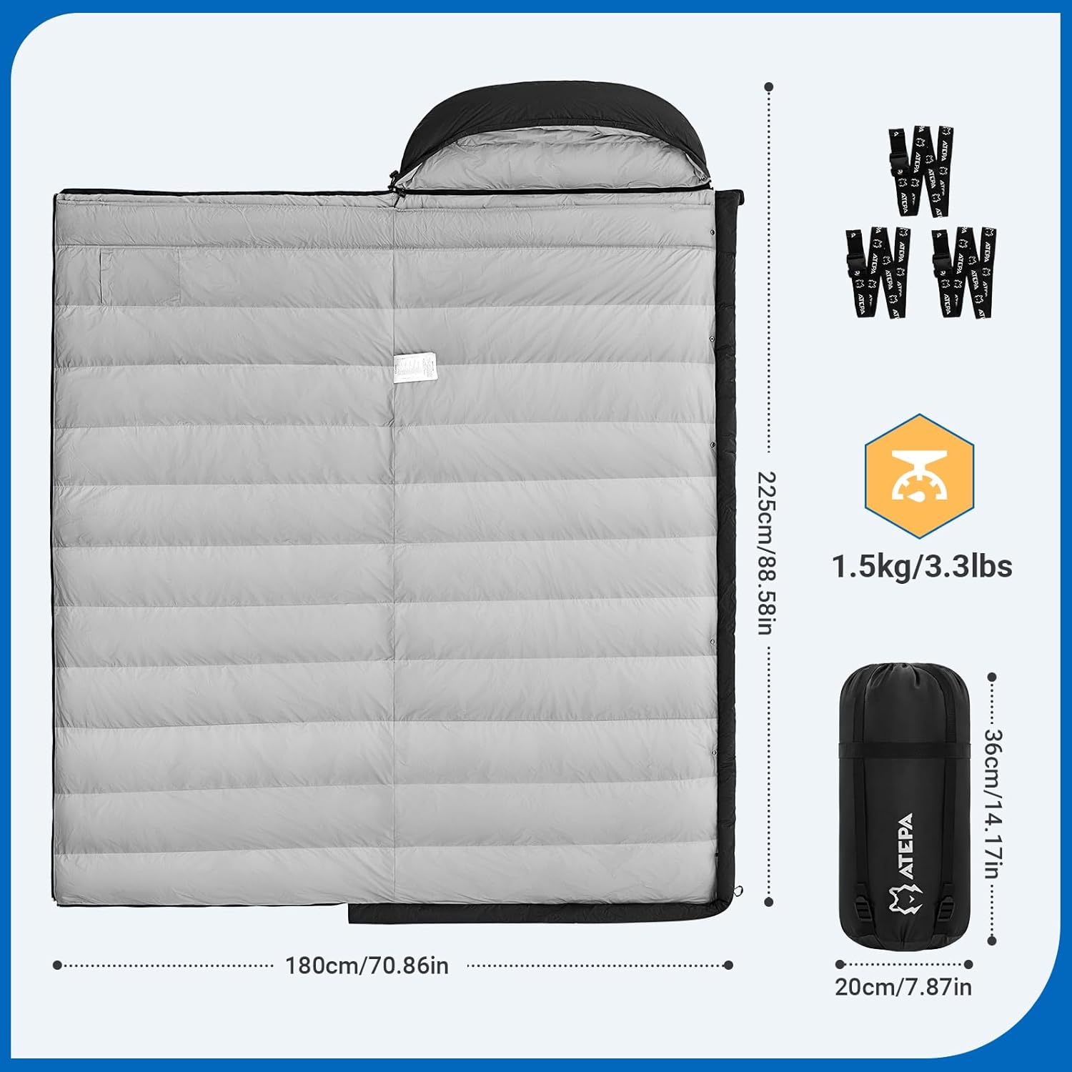 ATEPA Daunenschlafsack Winter Outdoor,Daunenschlafsack, Übergröße Ultraleichter, 3 Jahreszeiten Warm, XXL Leichtgewicht, großartiger Komfort, Ideal für Rucksacktouren Erwachsene Camping, Wandern