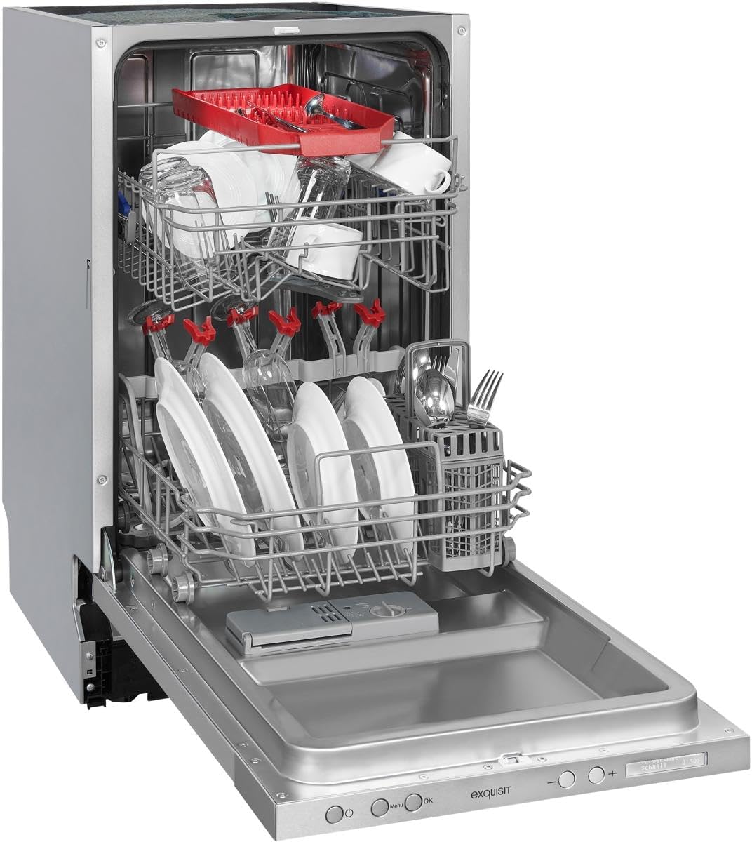 Lavastoviglie Exquisit, 45 cm di larghezza, parzialmente integrata, 9 coperti, 9 litri, partenza ritardata, modalità ECO, lavastoviglie 45 cm, EGSP51009-EB-030E inox