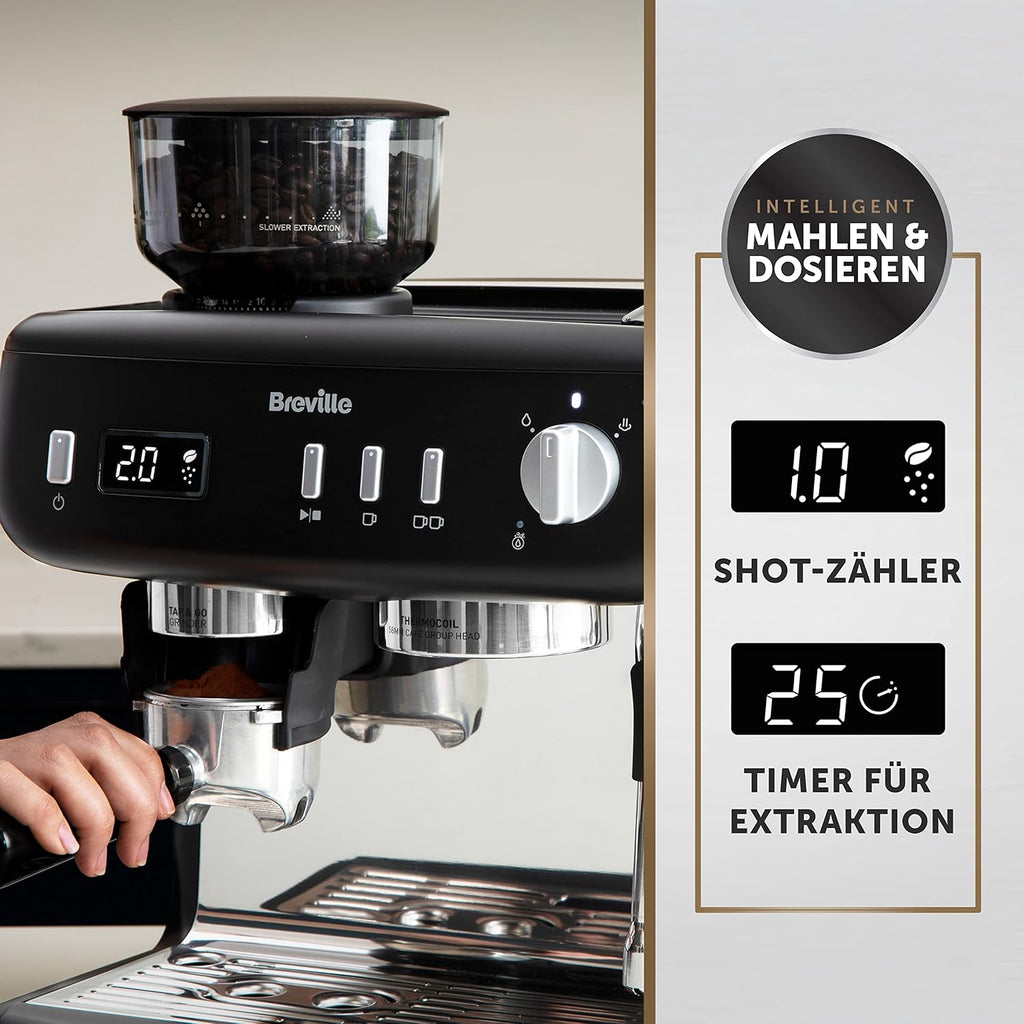 Breville Barista Max Macchina da caffè con braccio per espresso | Macchina da caffè espresso con macinacaffè integrato e montalatte | Serbatoio dell'acqua da 2,8 l | Pompa italiana da 15 bar | Acciaio inossidabile [VCF126X]