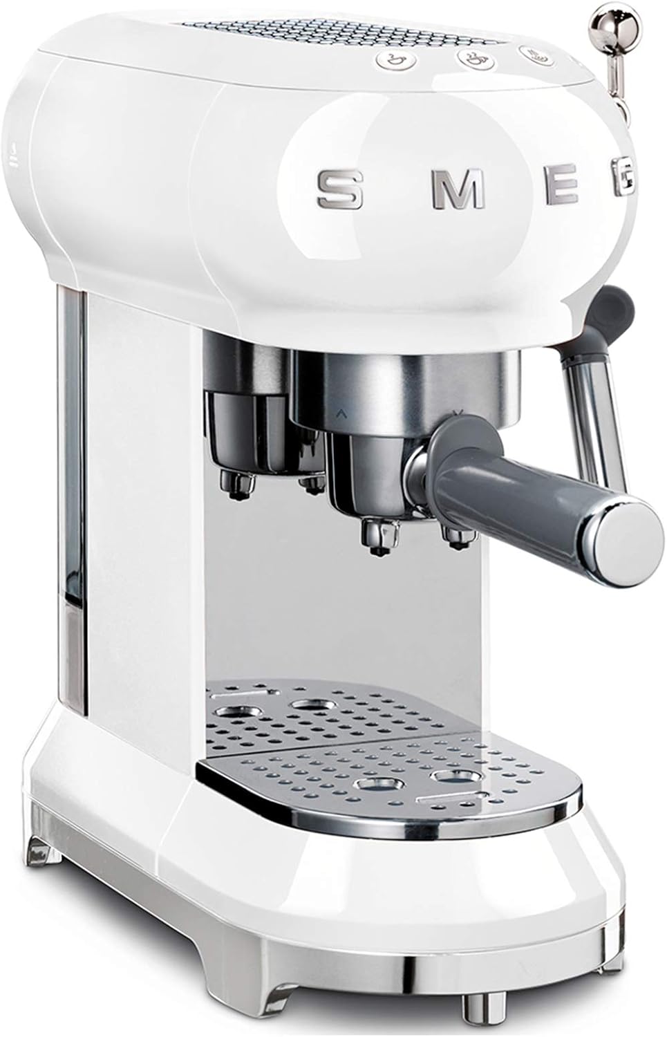 Smeg, ECF01WHEU Macchina da Caffè Espresso Manuale, Sistema Cappuccino, Thermoblock, Alloggiamento Tazze Grandi e Funzione Doppio Caffè, Serbatoio Acqua 1 l, Dimensioni Compatte, 1350W, Bianco
