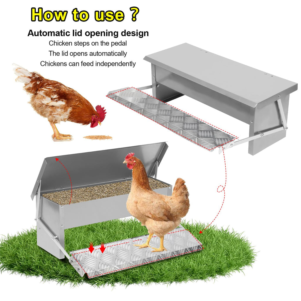 Aopunly 3x Futterautomat für hühner Geflügel mit Deckel Futterspender, 5kg Fußpedal selbstöffnender Futtertrog automat hühnerfutter