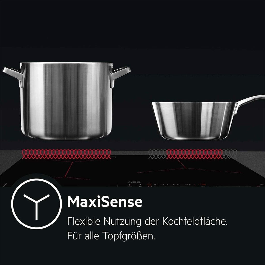 AEG piano cottura a induzione autonomo 80cm con cappa integrata / Prodotto in Germania / 4 zone cottura Flexi con funzione Bridge (combinazione di 2 zone) / Funzione automatica della cappa / Filtro a carbone attivo / COLI84COXB
