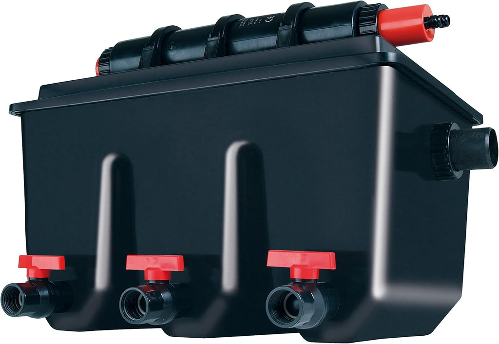 T.I.P. Teichfilter - Teichaußenfilter-Set (20.000 l Teichvolumen, Wet-and-Dry Technologie, UV-C 18 W, Filterbehälter 70 l, inkl. Pumpe, UV-C Strahler, Schläuche, Filtermaterial) WDF 20000 UV 18, 30285