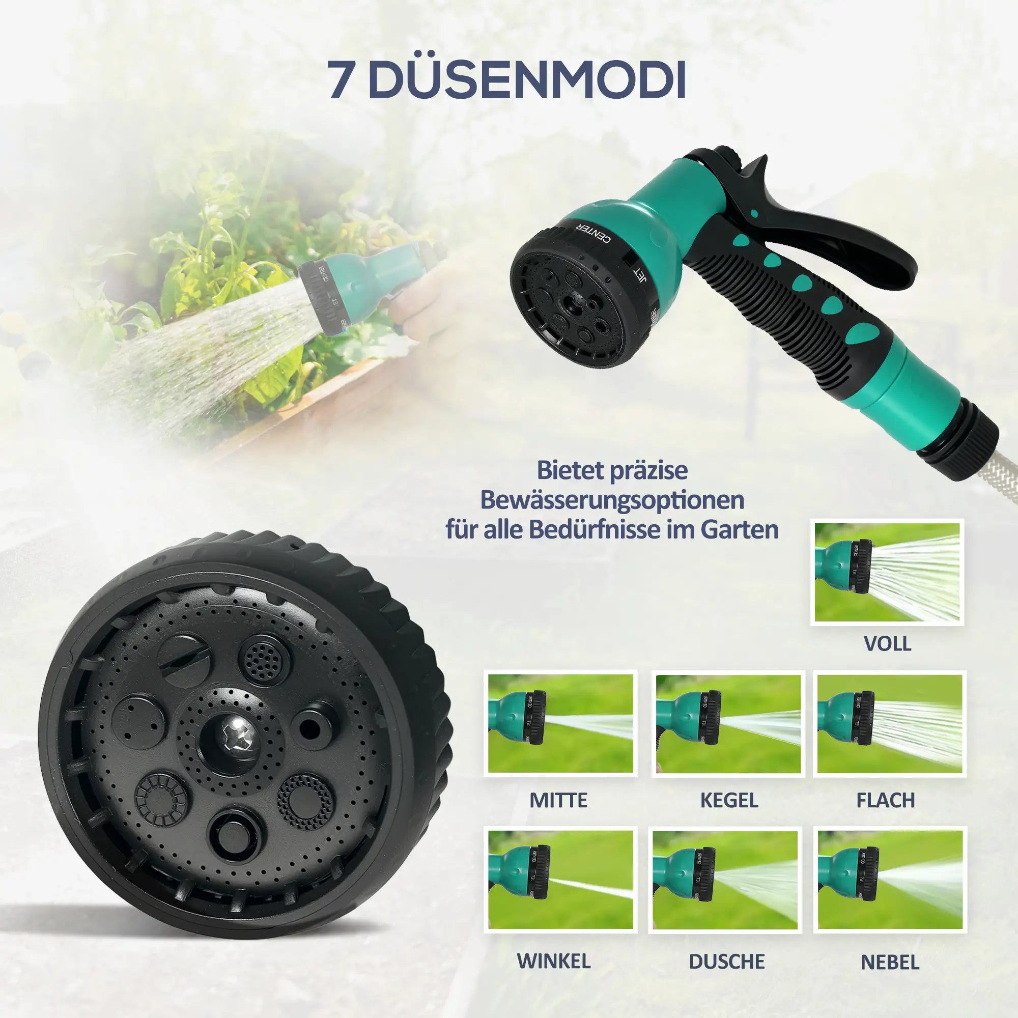 Avvolgitubo Outsunny con Tubo da Giardino 30m Automatico 7 Funzioni Spray