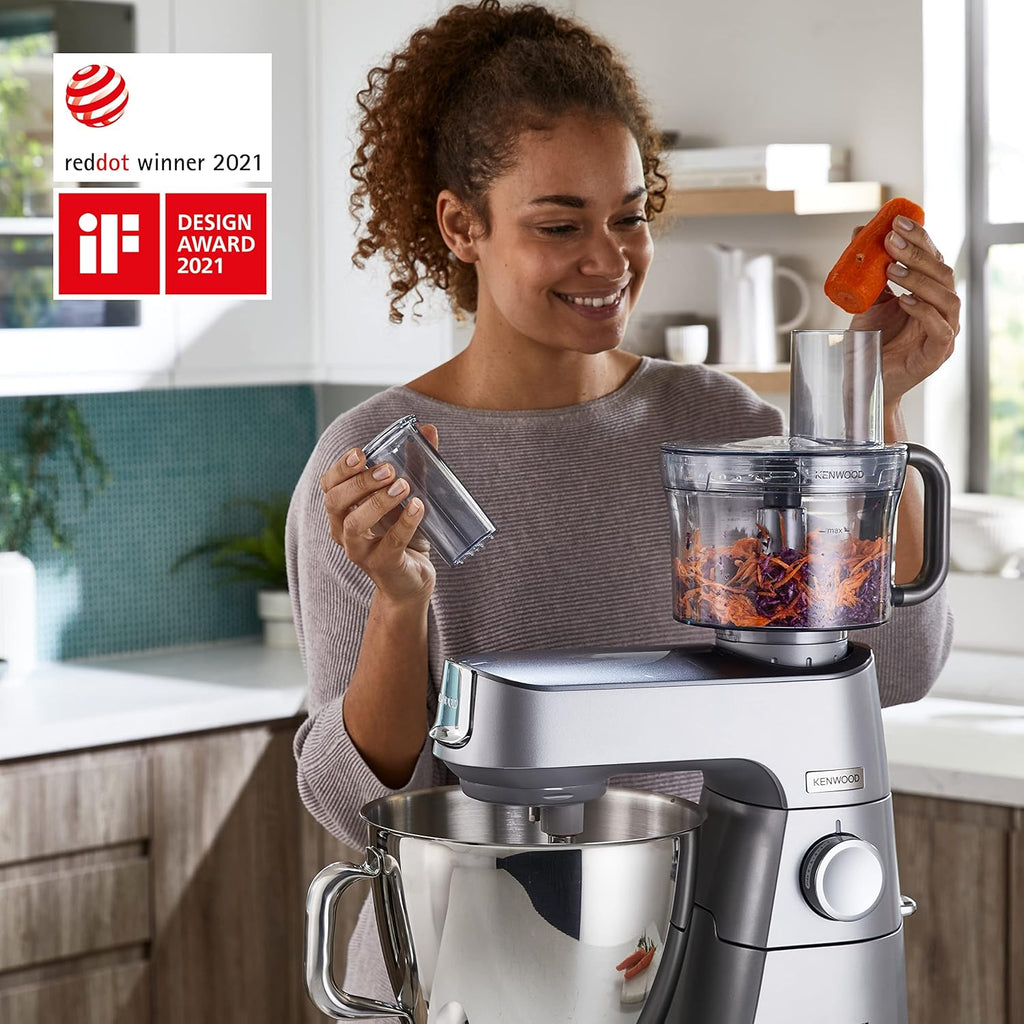 Kenwood Titanium Chef Baker KVL85.424SI Robot da cucina con bilancia integrata, incl. set pasticceria da 4 pezzi, ciotole da 7 L e 5 L, regolazione continua della velocità, 1200 W, Argento