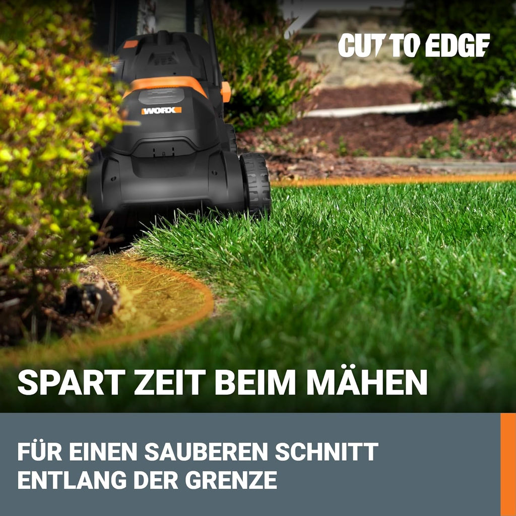 WORX WG730E Akku-Rasenmäher 20V - kraftvoller bürstenloser Motor - ideal für Gärten bis zu 200m² - 30cm Schnittbreite - Cut-to-Edge - 3 einstellbare Schnitthöhen - inkl. 4Ah Akku & Ladegerät