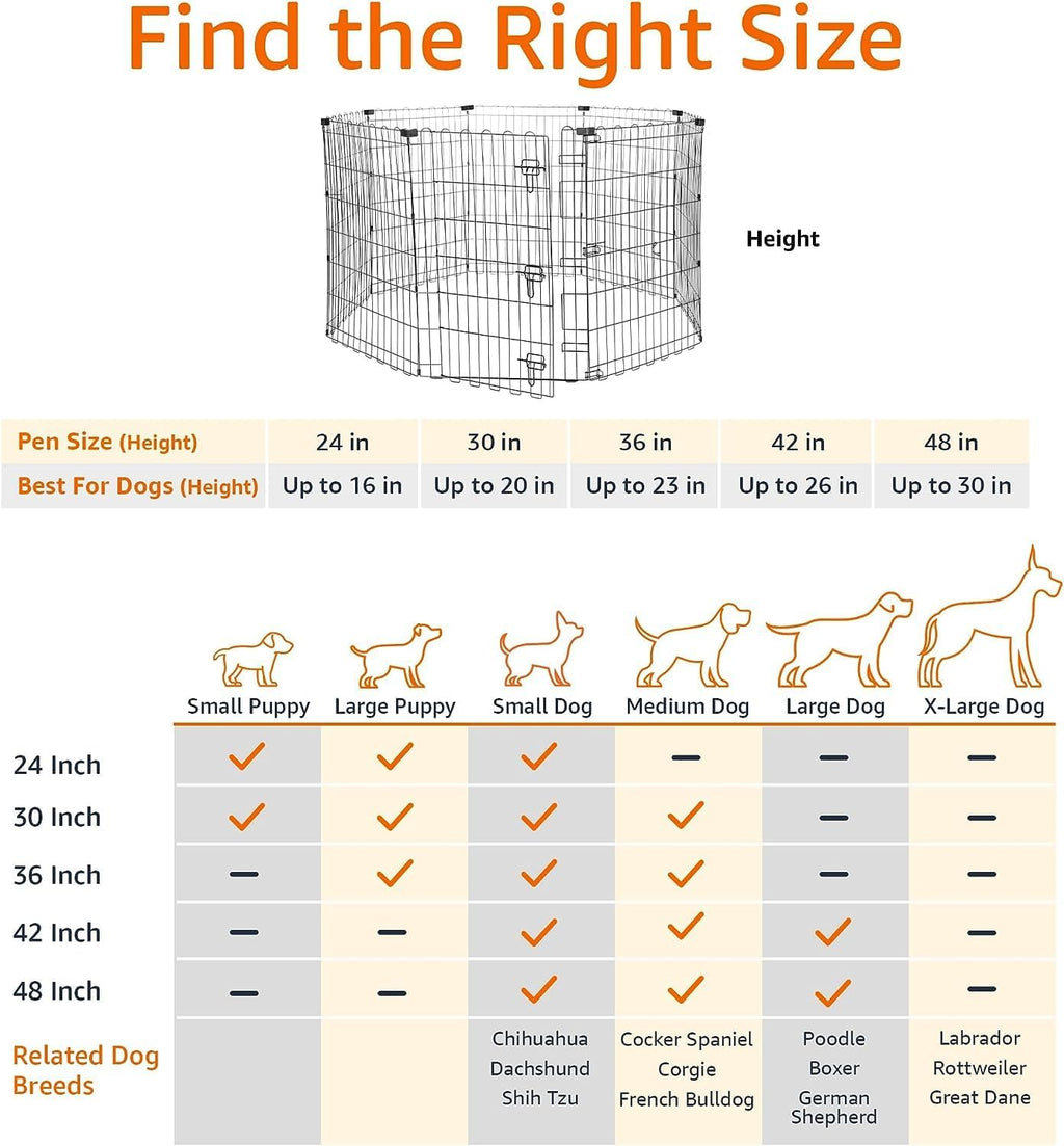 Amazon Basics - Achteckig, Laufgehege für Hunde und andere Haustiere, faltbar, Metall, mit Tür,122 cm, Schwarz