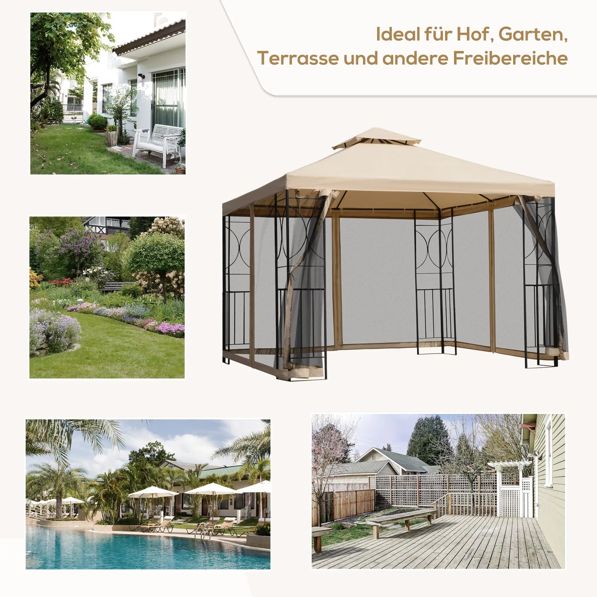 Outsunny Gazebo da Giardino con Doppio Tetto, Ripiani e Pareti Laterali in Rete