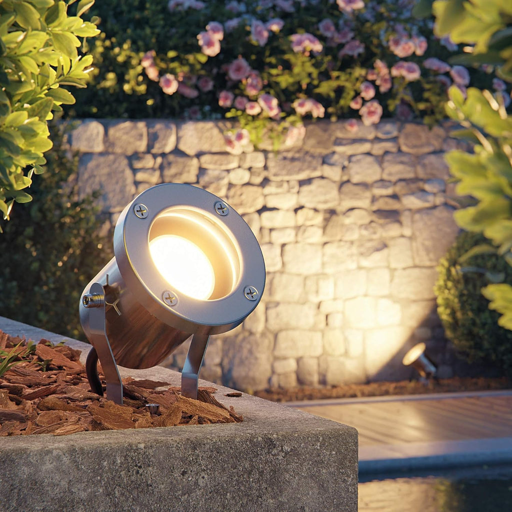 ledscom.de 4 Fari da giardino a LED MIBU con picchetto, da esterno, acciaio inox, senza lampadina