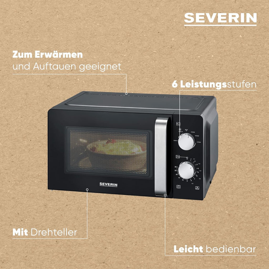 SEVERIN Forno a microonde Solo, Forno a microonde per scongelare e riscaldare, Microonde con piatto girevole per una distribuzione uniforme del calore, nero, MW 7886