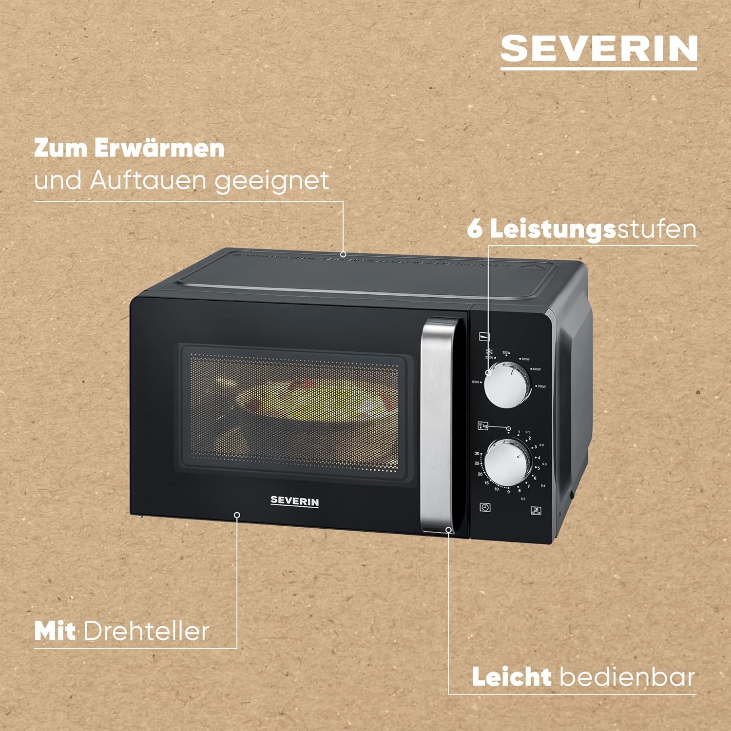 SEVERIN Forno a microonde Solo, Forno a microonde per scongelare e riscaldare, Microonde con piatto girevole per una distribuzione uniforme del calore, nero, MW 7886
