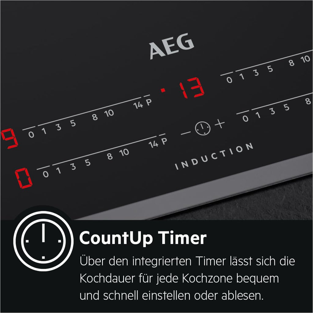 AEG Induktionskochfeld autark 60cm – 4 Flex-Kochzonen mit Powerfunktion für schnelleres Kochen – 14 Stufen – SuperFlat Rahmen – Timer – Touch-Bedienung – kompatibel mit Haubenautomatik – TO64IA0AXB