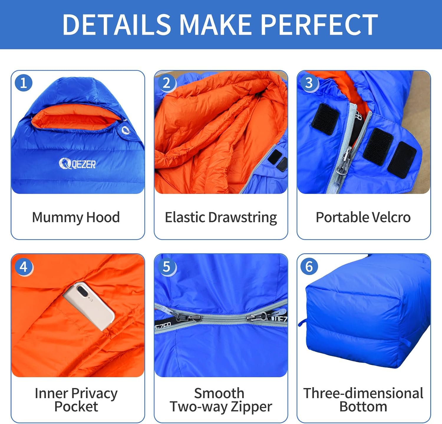 QEZER Daunenschlafsack Warmer Winter Schlafsack Outdoor -8°C bis -23°C 4 Jahreszeiten Mumienschlafsack für Erwachsener und Jugendliche Camping Outdoor und Indoor