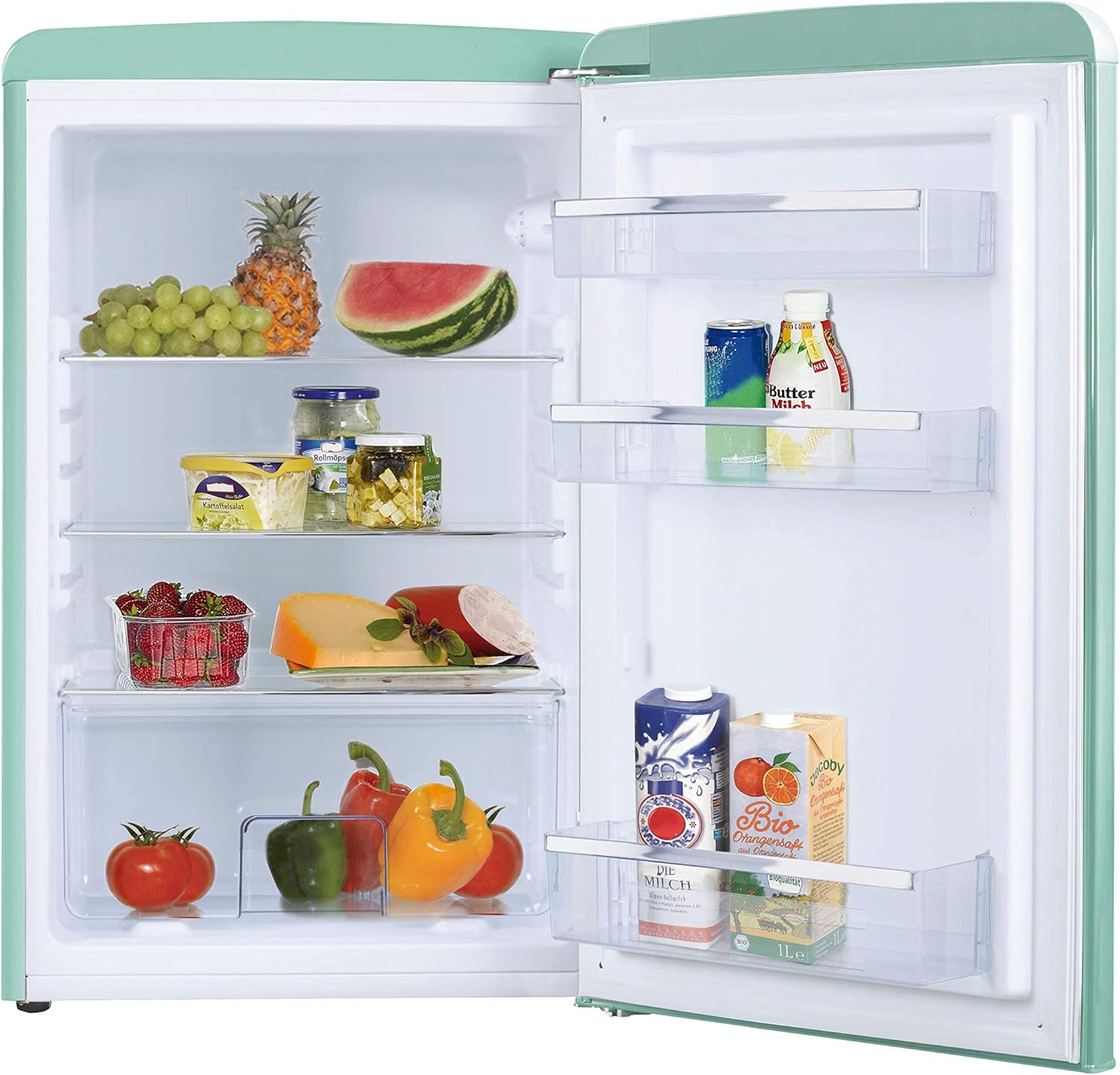 Amica KGC 15632 T Frigorifero con congelatore Retro / Ice Blue (Turchese) / 144 cm (A) x 55 cm (L) x 62 cm (P) / Design retrò / Frigorifero con congelatore