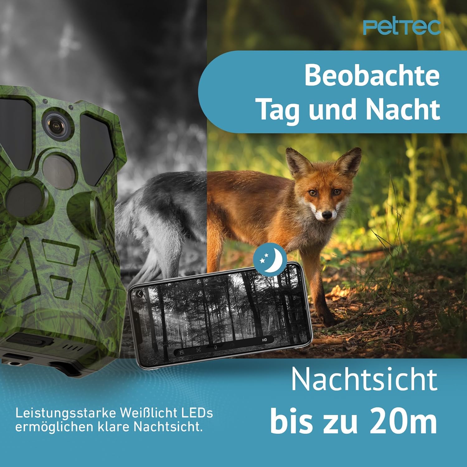 PetTec – Pet Cam Buddy Haustierkamera Futterautomat 8L für Katzen- & Hunde-Trockenfutter – Automatischer Futterspender mit WLAN & App-Steuerung -Inkl. 2-Wege-Audio, Bellerkennung & Nachtsicht