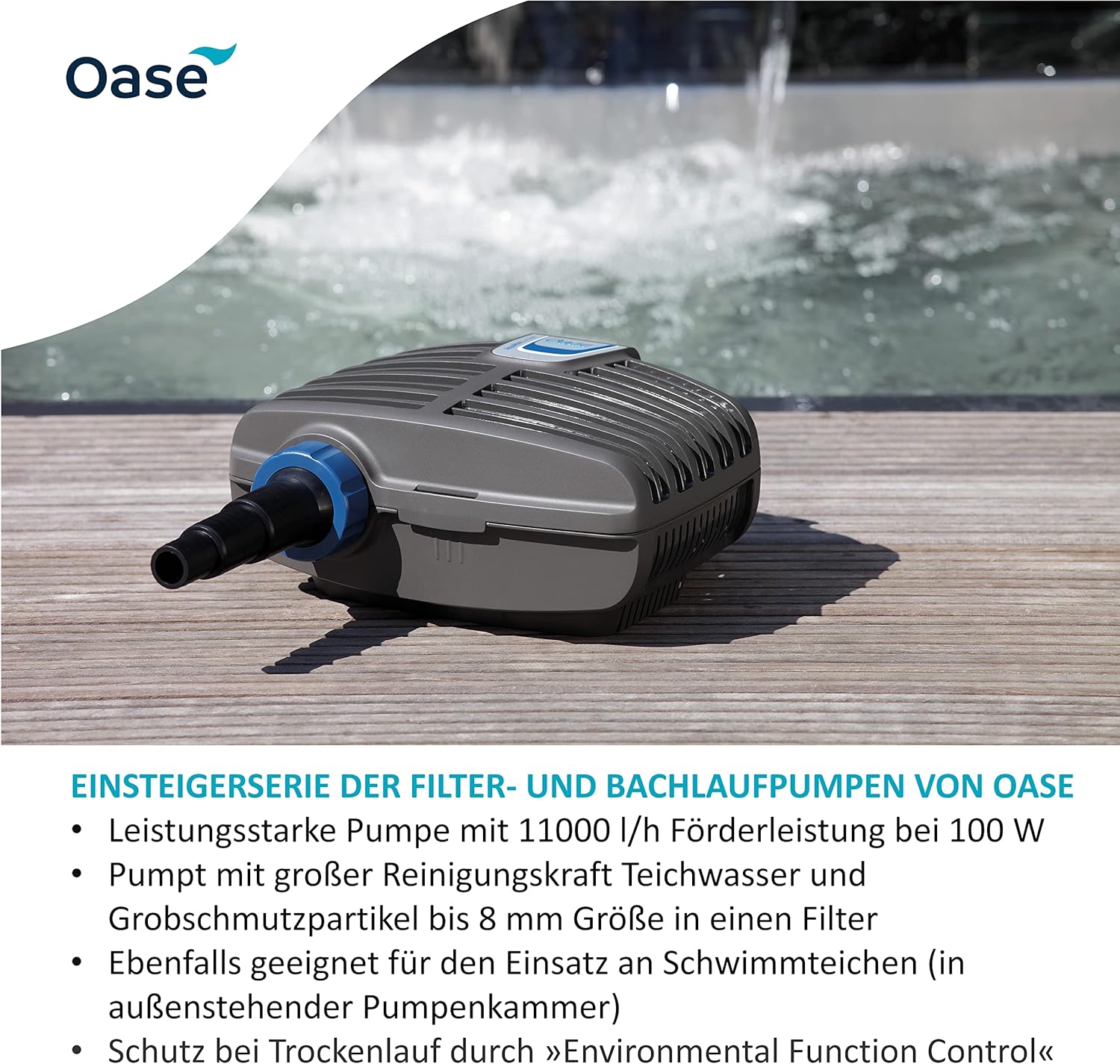 OASE 51096 Pompa per filtro e ruscello AquaMax Eco Classic 5500, portata 5300 l/h, pompa per ruscello a risparmio energetico, pompa per laghetto, filtro, pompa, ruscello, grigio scuro