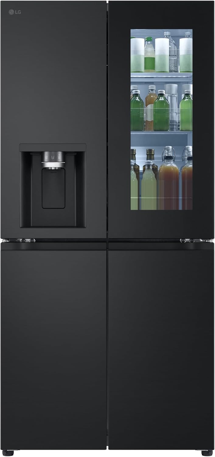 LG GMG861EPAE InstaView SLIM Multi-Door, Classe E, 508 L, Frigorifero Combinato, Erogatore di Ghiaccio, Ghiaccio Tritato e Acqua con UVnano, Total NoFrost, Compressore Smart Inverter, Wi-Fi, Colore Matte Black