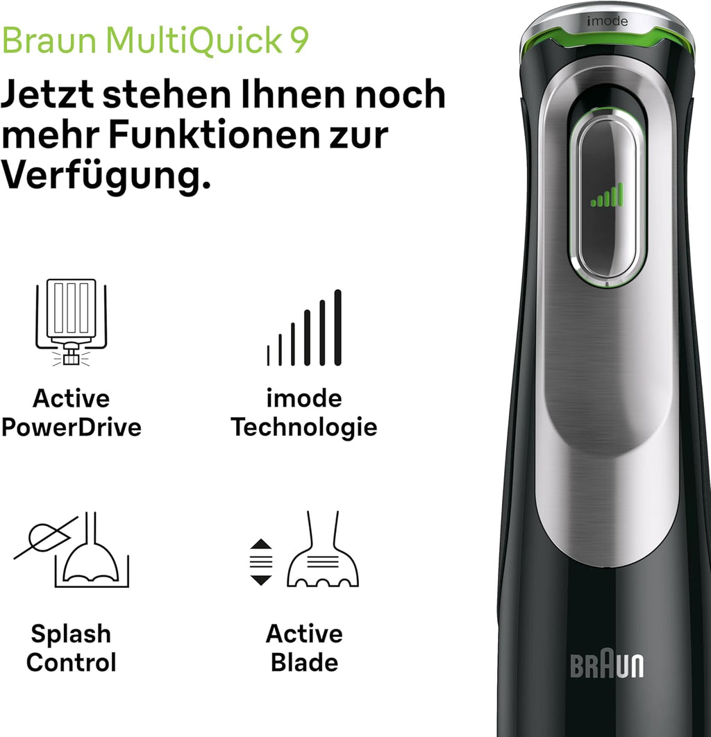 Braun MultiQuick 9 MQ 9187XLI – 5-in-1 Stabmixer mit Küchenmaschinen-Aufsatz, Zerkleinerer, Kartoffel- & Gemüsestampfer & Schneebesen, stufenlose Geschwindigkeitseinstellung, 1200 W, Schwarz/Edelstahl