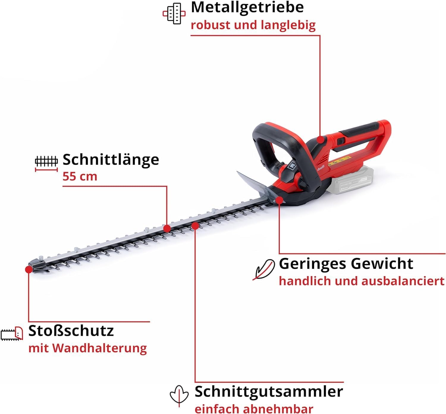 Einhell Tagliasiepi a batteria GC-CH 1855/1 Li-Solo Power X-Change (18 V, lunghezza di taglio 55 cm, distanza tra i denti 18 mm, con raccoglierba, senza batteria)