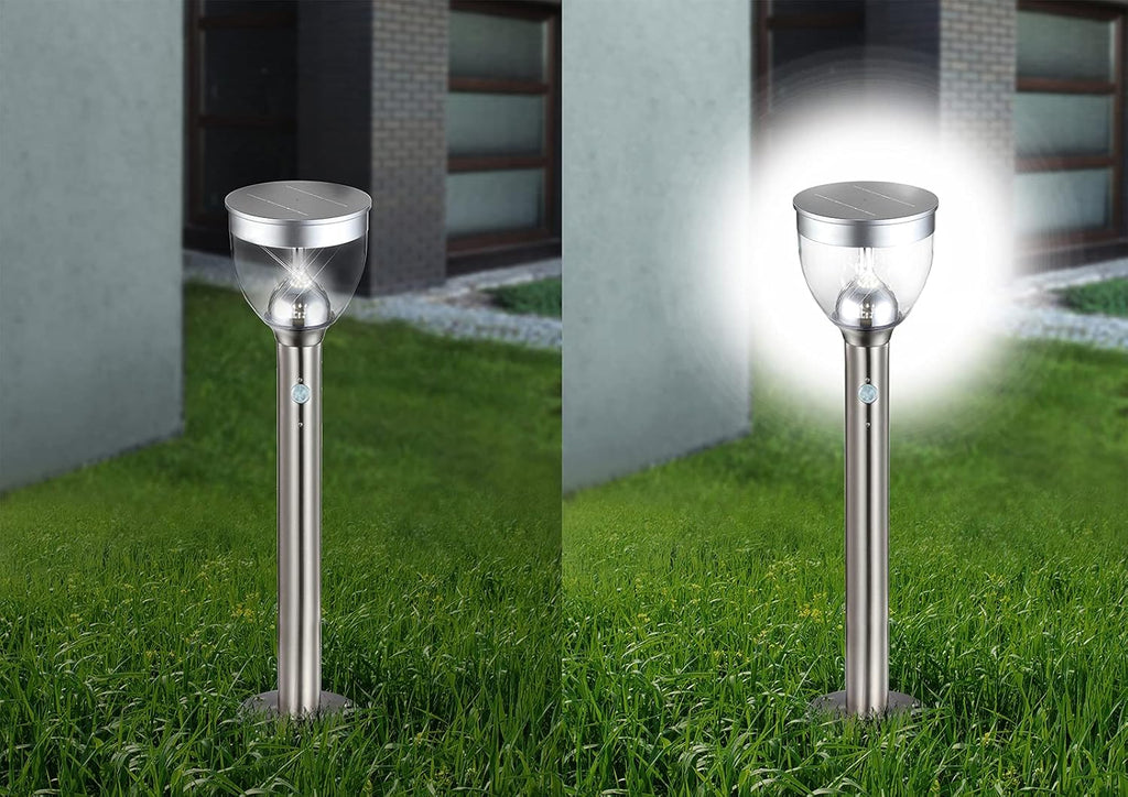 Solarlampen mit Sensor Garten Set 2 Stück - Solarleuchten Wegeleuchten Außen mit Bewegungsmelder - Solarlampe Höhe 55 cm - Außenleuchte Edelstahl - Solarleuchte Gartenlampe Solar Wetterfest
