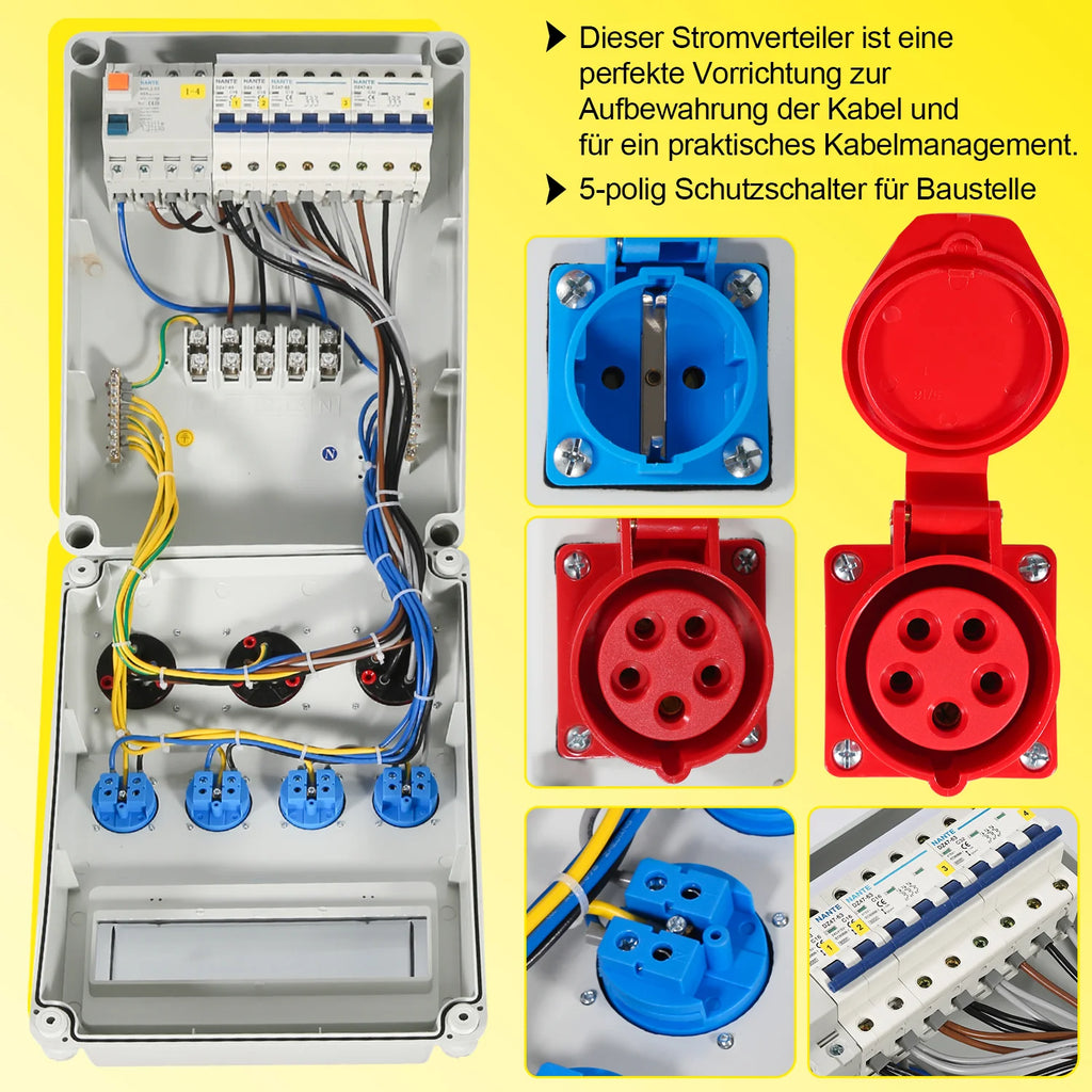Sonnewelt Quadro di distribuzione a parete FI 4 prese Schuko e presa CEE 16/32A