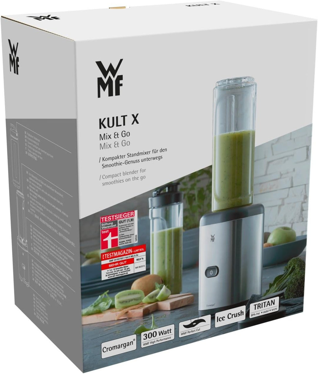 WMF Kult X Mix & Go Mini Smoothie Maker, frullatore, blender elettrico & Gastroback 46110 Contenuto: 700, 1400, 2000ml e tubo per sottovuoto, plastica, Altro