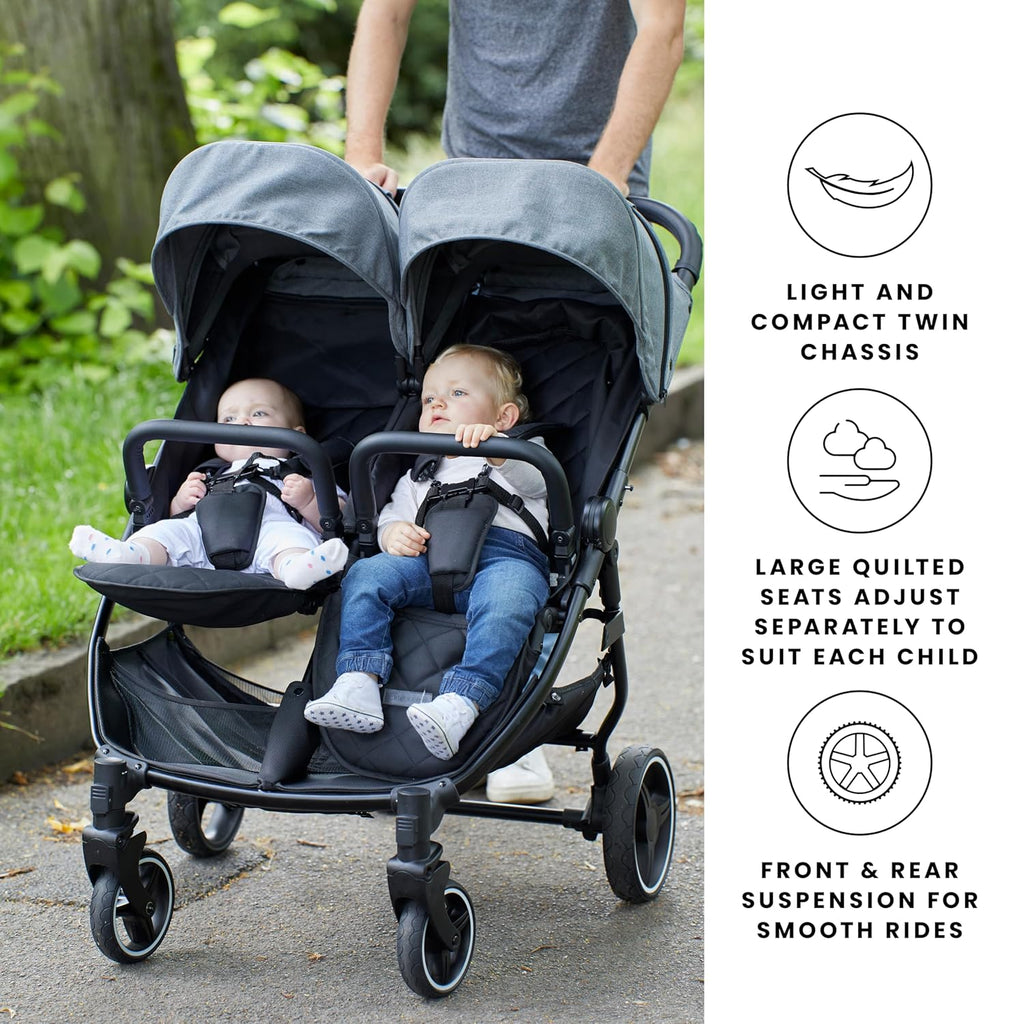 Venus Max Doppel kinderwagen - adatto dalla nascita fino a 15 kg (circa 3 anni), passeggino doppio compatto, leggero, pieghevole, inclusi parapioggia e coprigambe (Biscuit)