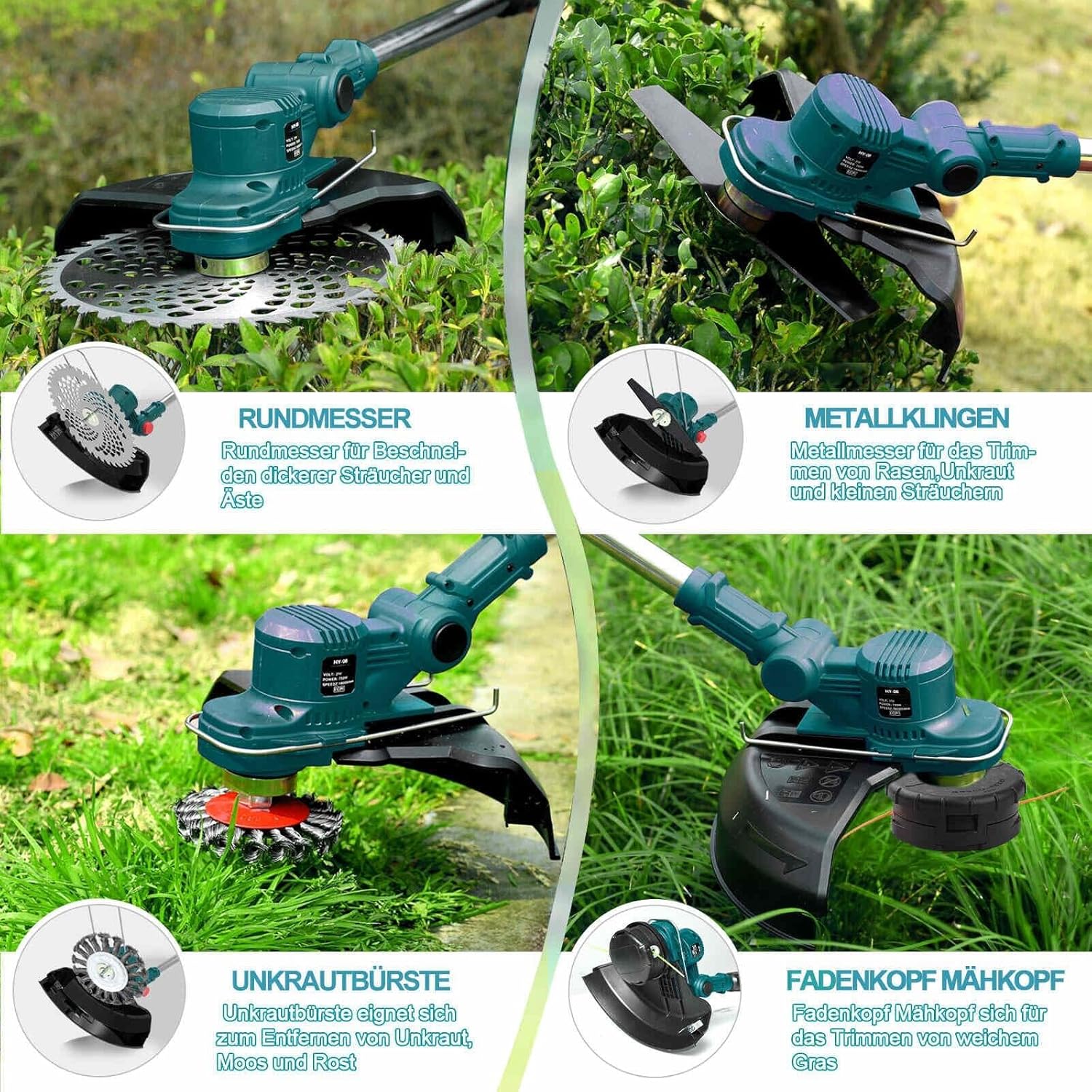 Hengriacly Tagliabordi a Batteria 21V, Tagliabordi a Batteria per Makita, Tagliabordi con Spazzola per Erbacce, Decespugliatore a Batteria, Motosega a Batteria - Include 2 Batterie da 4.0Ah e Caricabatterie, Motore Brushless da 750W