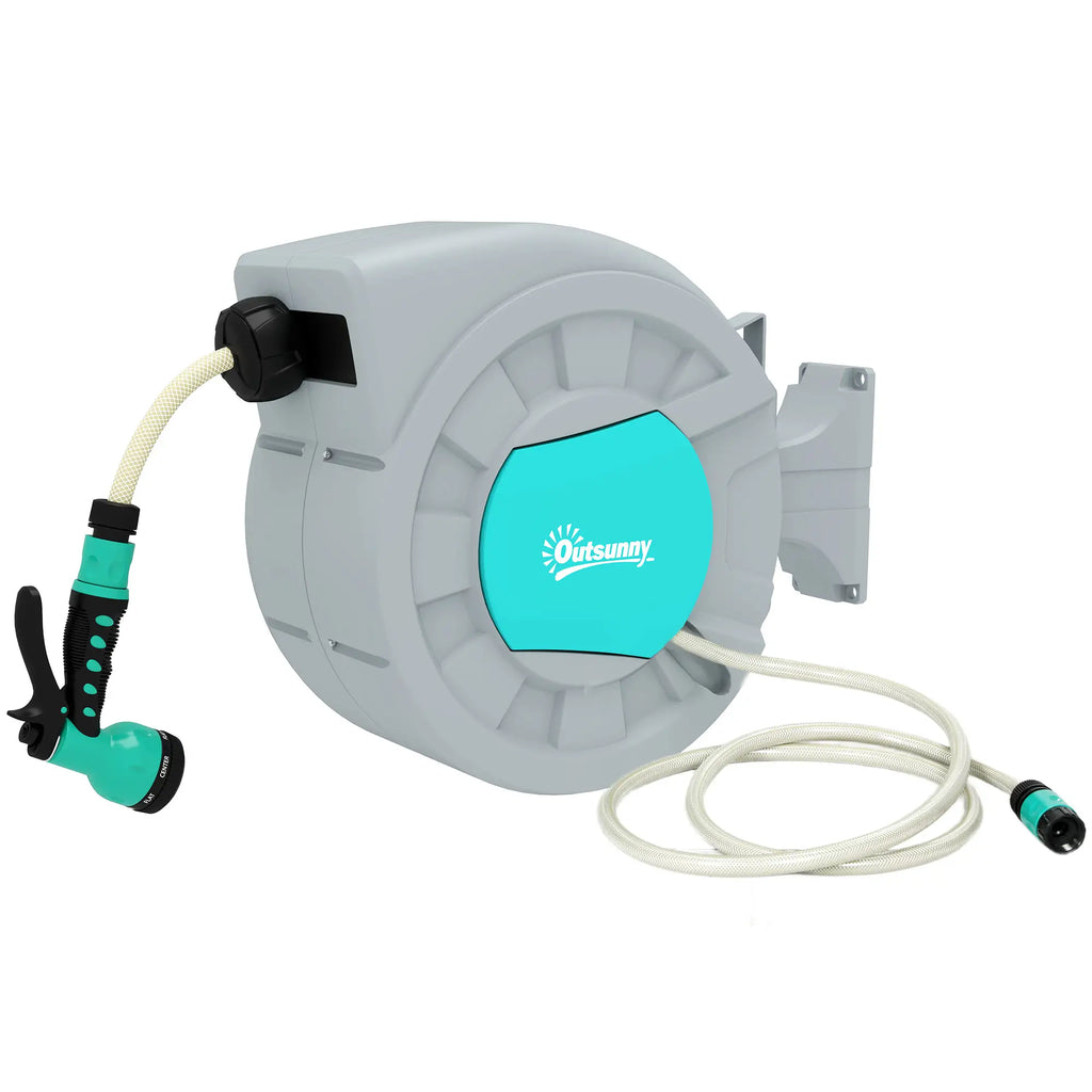 Avvolgitubo Outsunny con Tubo da Giardino 30m Automatico 7 Funzioni Spray