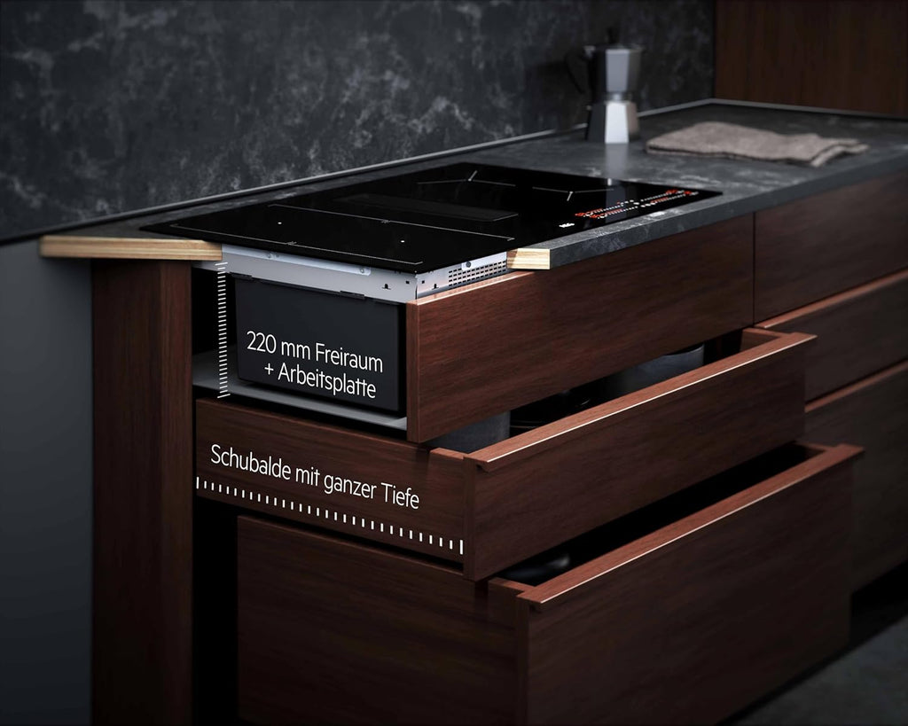 AEG piano cottura a induzione autonomo 80cm con cappa integrata / Prodotto in Germania / 4 zone cottura Flexi con funzione Bridge (combinazione di 2 zone) / Funzione automatica della cappa / Filtro a carbone attivo / COLI84COXB