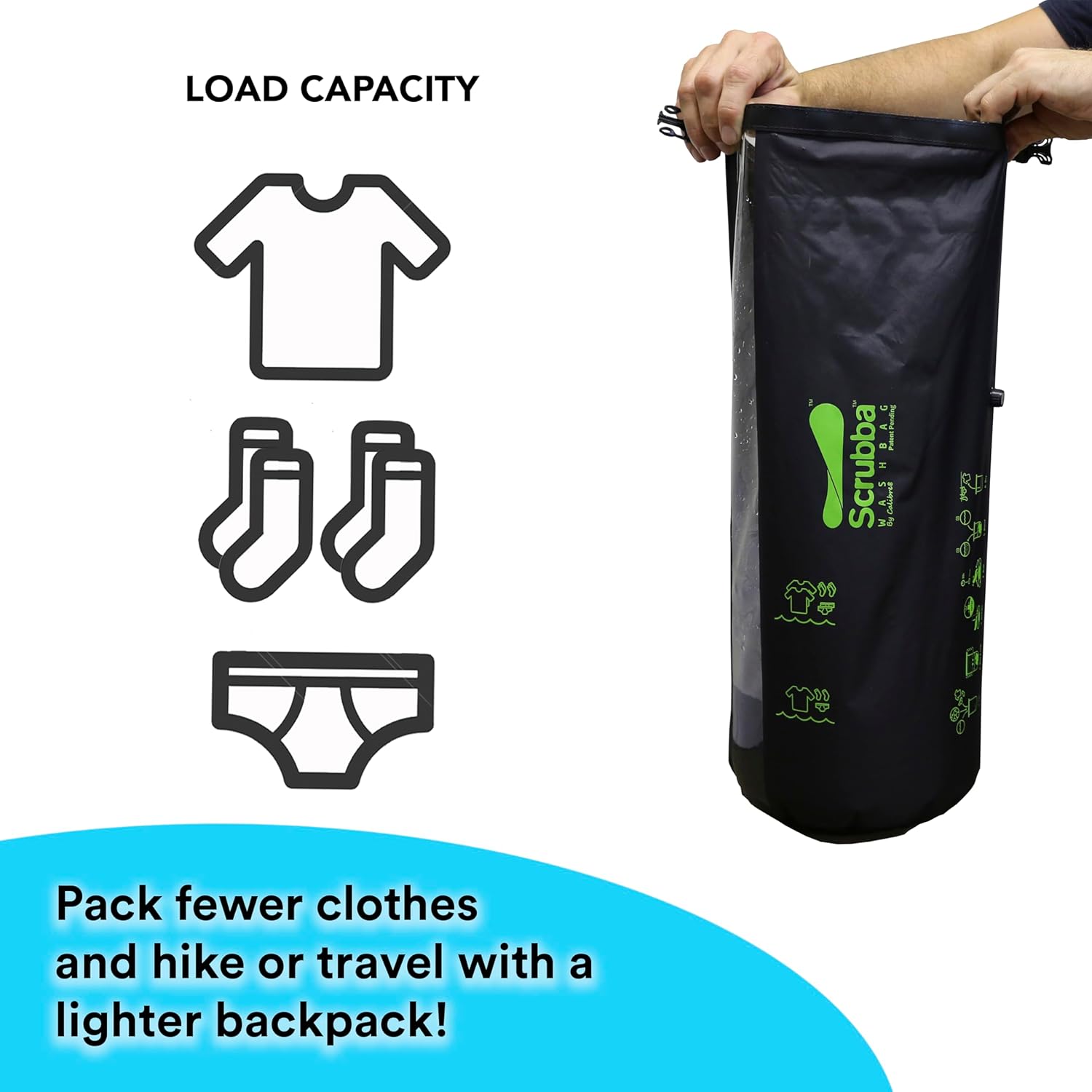 Scrubba Toplader Wash Bag 2.0 - Lavatrice portatile da campeggio - Borsa per il lavaggio e sacca da bucato, Verde