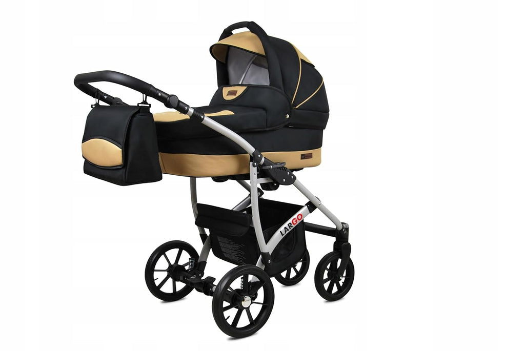 BabyLux Largo 2-in-1 Baby Kinderwagen Tief und Kinderwagen mit Zubehör Verstellbar und faltbar Aluminiumkonstruktion Wasserdicht Nicht abnehmbare Räder Brown Cream White Frame