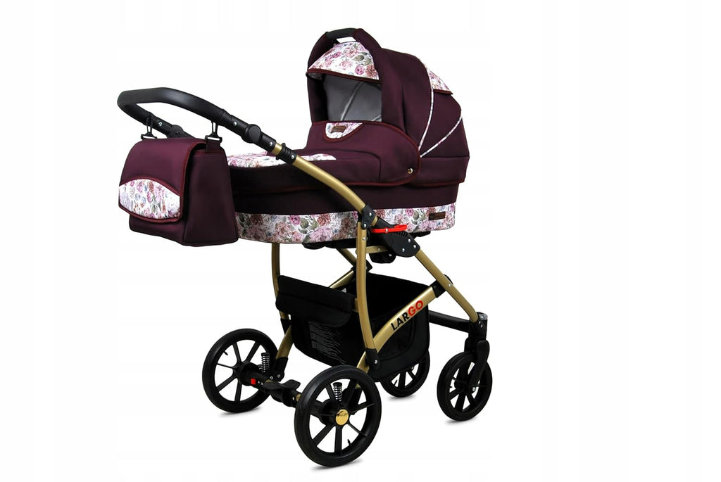 BabyLux Largo 2-in-1 Baby Kinderwagen Tief und Kinderwagen mit Zubehör Verstellbar und faltbar Aluminiumkonstruktion Wasserdicht Nicht abnehmbare Räder Brown Cream White Frame