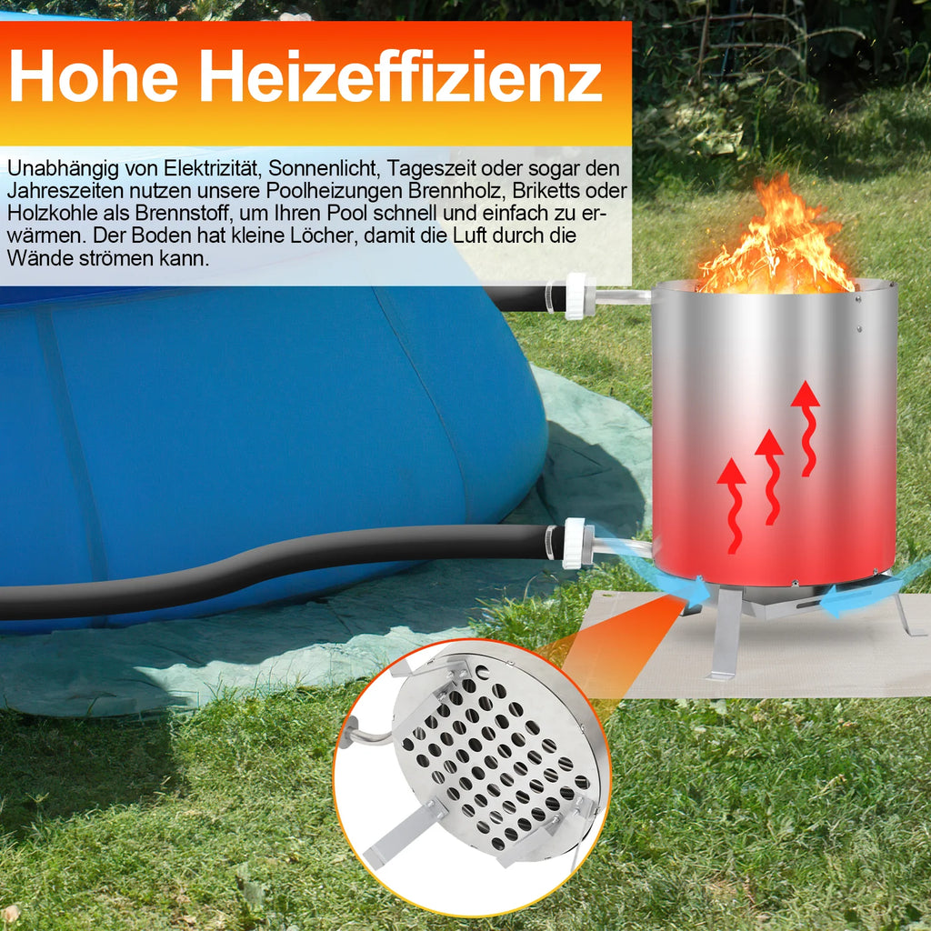 Sonnewelt Stufa da esterno per piscina con serpentina di riscaldamento in acciaio inossidabile