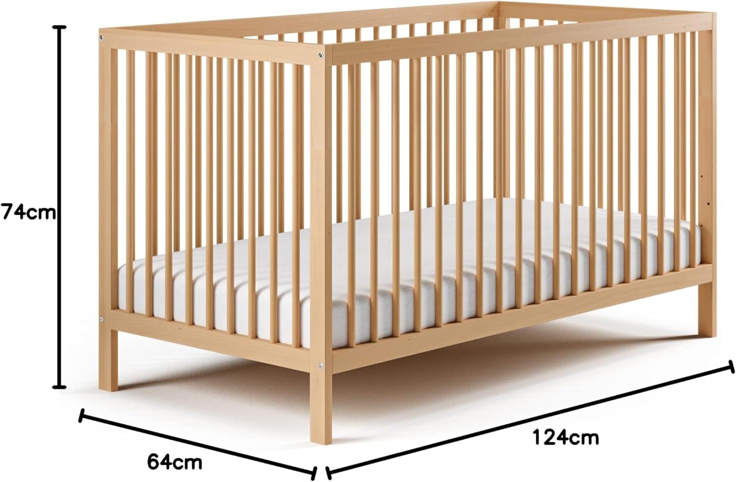 Kids Collective Lettino per neonati 60x120 regolabile in altezza e sponde rimovibili, opzionale con cassetto e materasso | Legno di faggio bianco molto stabile Prodotto in Europa